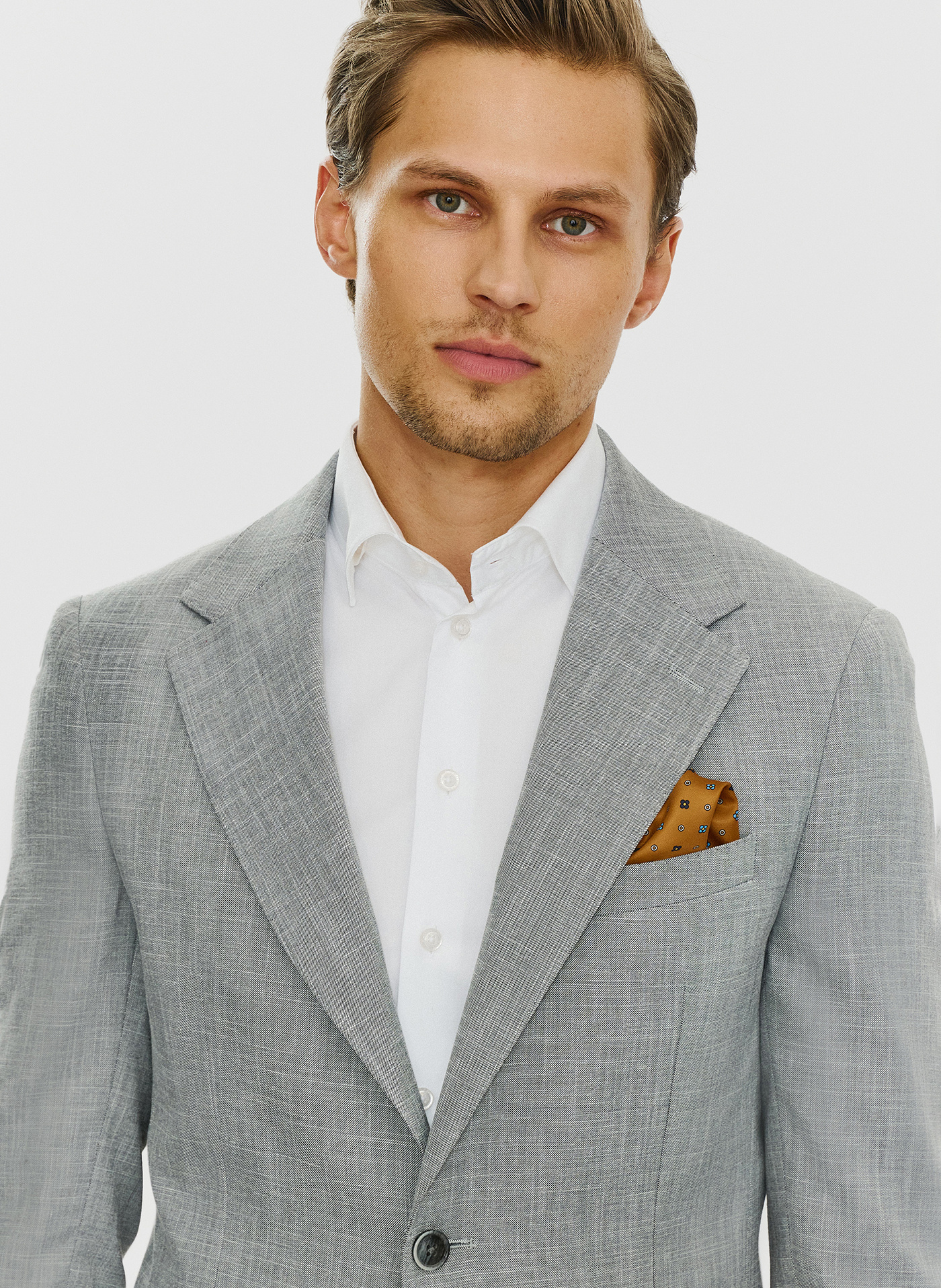 Lniana szara marynarka męska melanż P24SF-3X-011-S-S - Pako Lorente - Pako Lorente