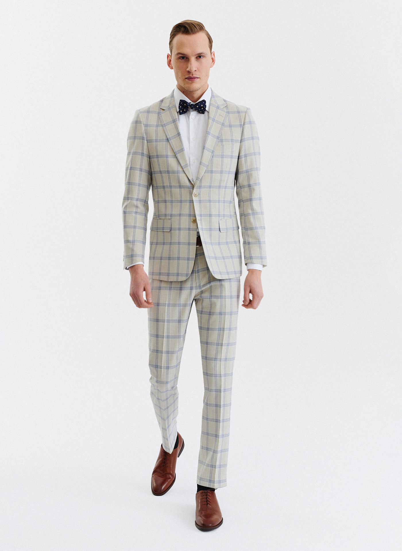 Beżowe spodnie garniturowe w kratę - Pako Lorente