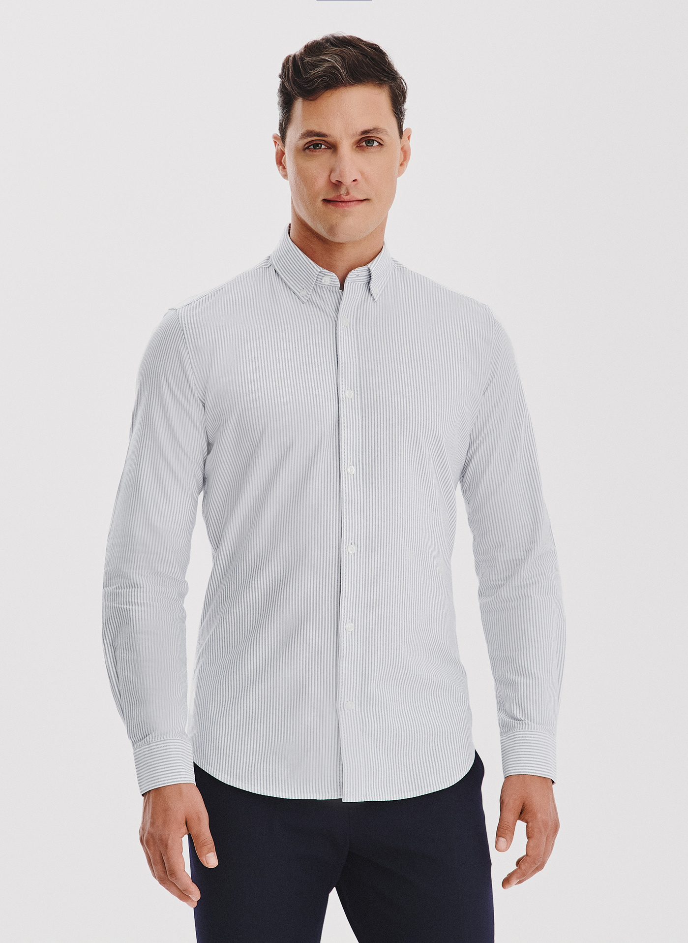 Koszula męska w szary prążek - Pako Lorente