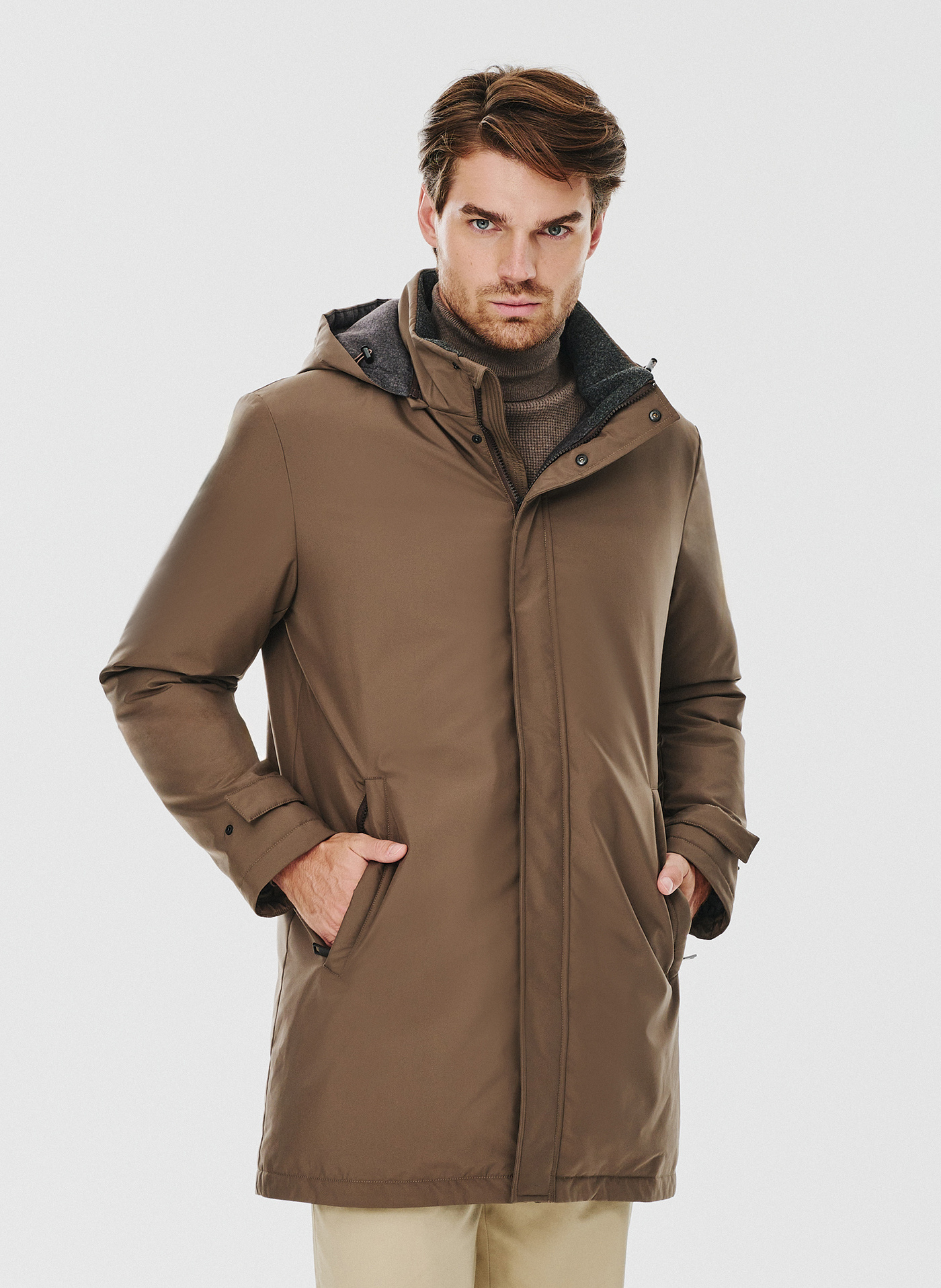 Brązowa kurtka męska z puchowym wypełnieniem - Pako Lorente