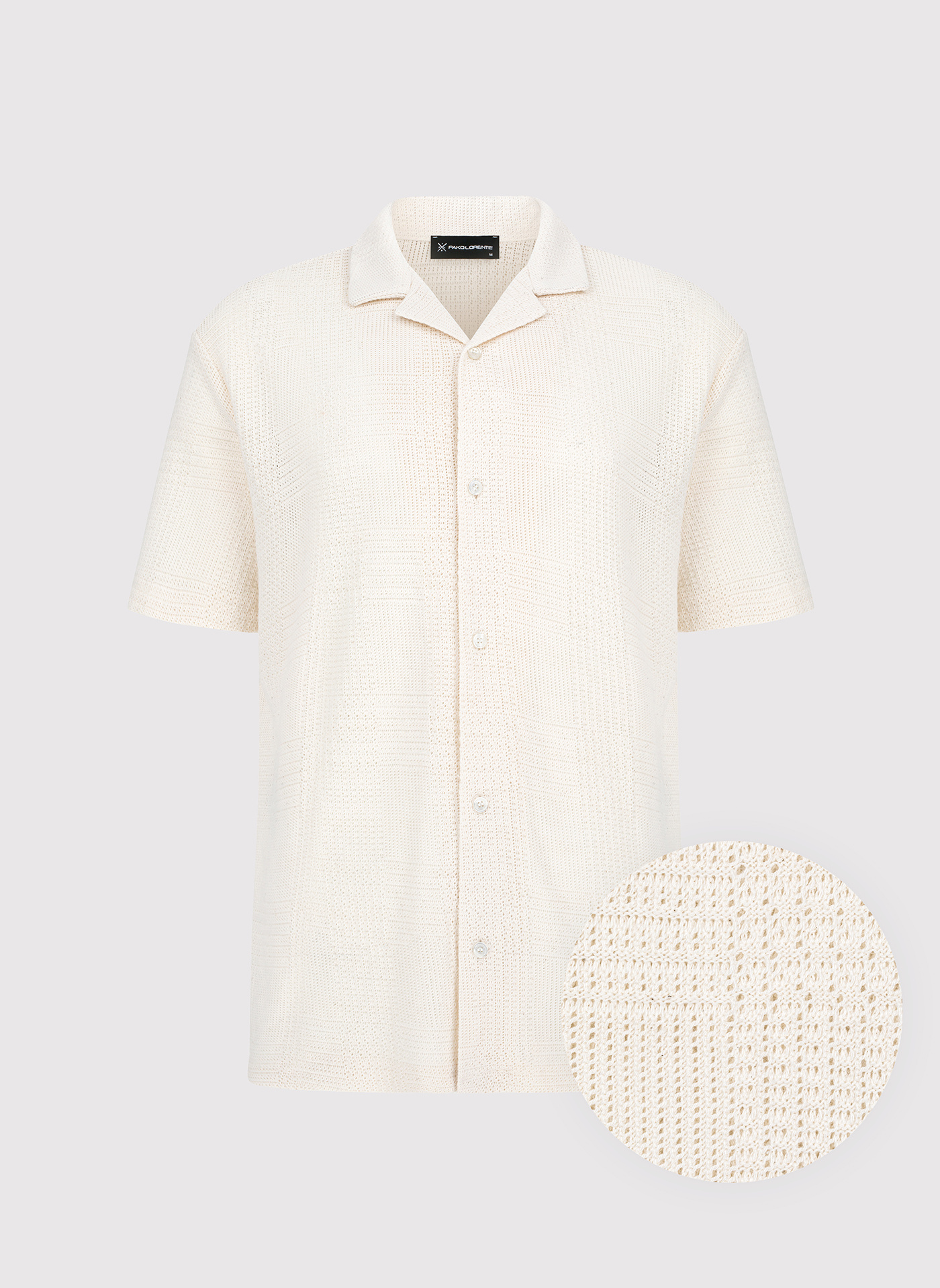 PAKO LORENTE - Ażurowa koszula męska z krótkim rękawem ecru - Pako Lorente