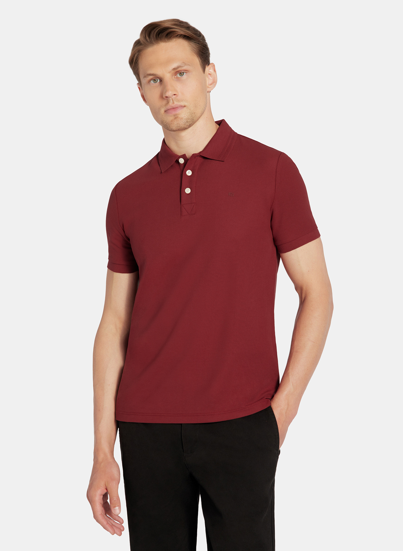 PAKO LORENTE - Bordowy t-shirt polo na trzy guziczki - Pako Lorente