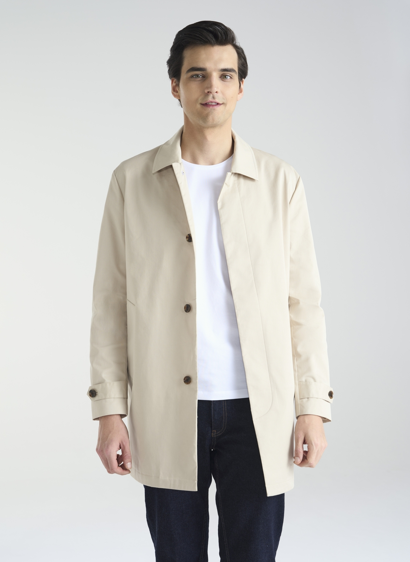 Beżowy wiosenny płaszcz męski P24SF-7X-001-E-0 - Pako Lorente - Pako Lorente