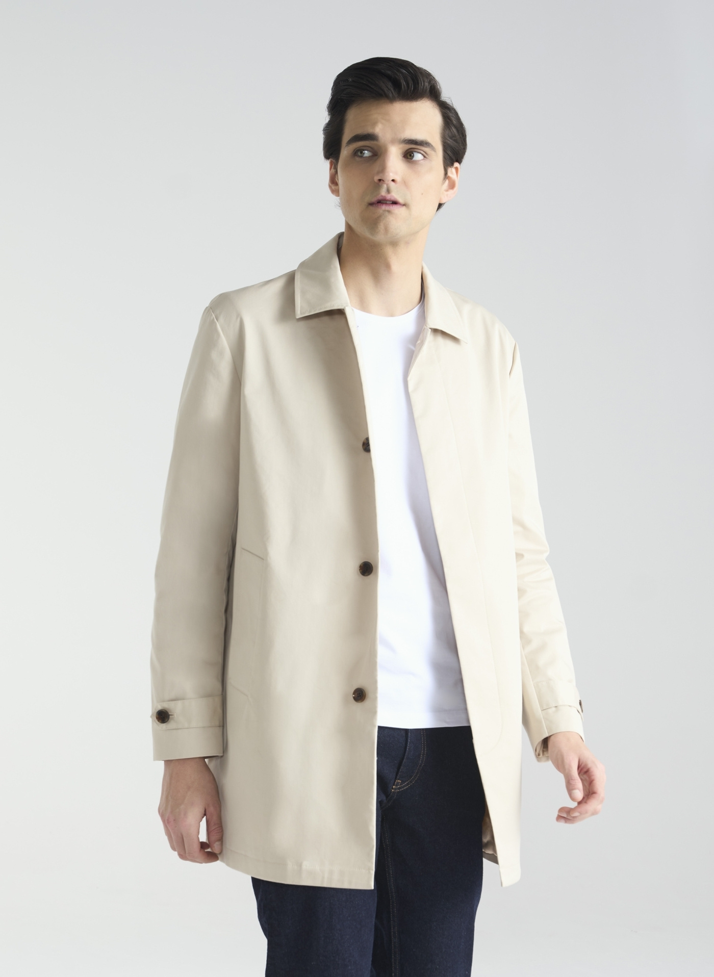 Beżowy wiosenny płaszcz męski P24SF-7X-001-E-0 - Pako Lorente - Pako Lorente