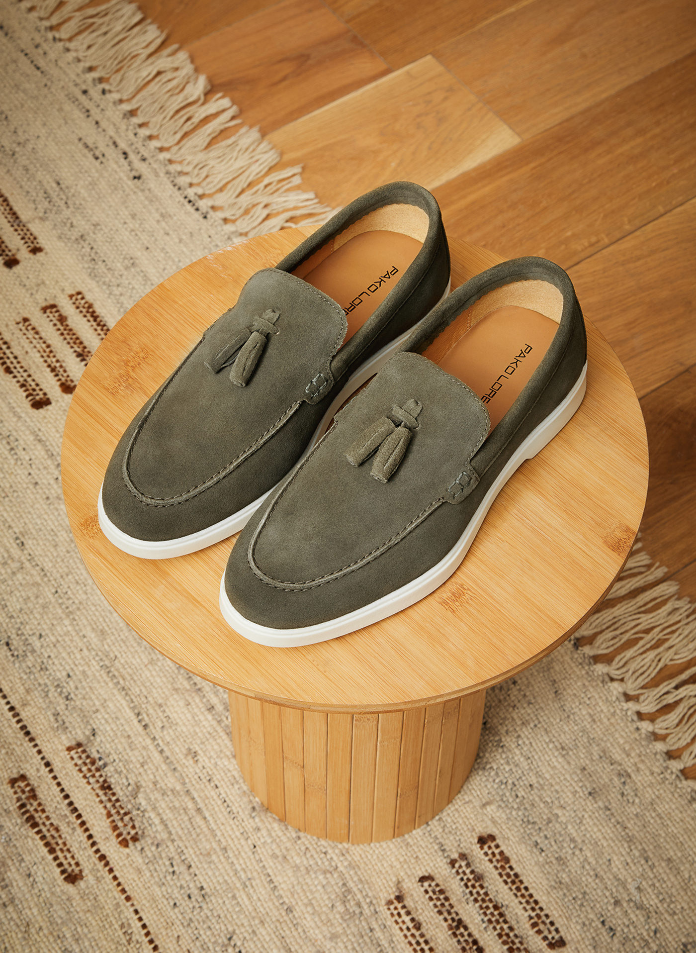 PAKO LORENTE - Zielone mokasyny męskie z frędzlami - Pako Lorente