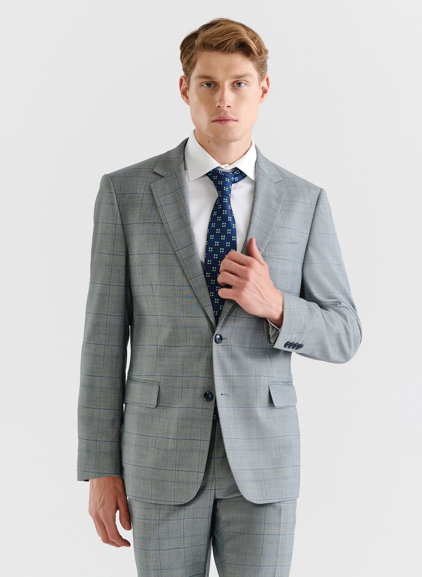 Szara marynarka garniturowa w niebieską kratę - Pako Lorente