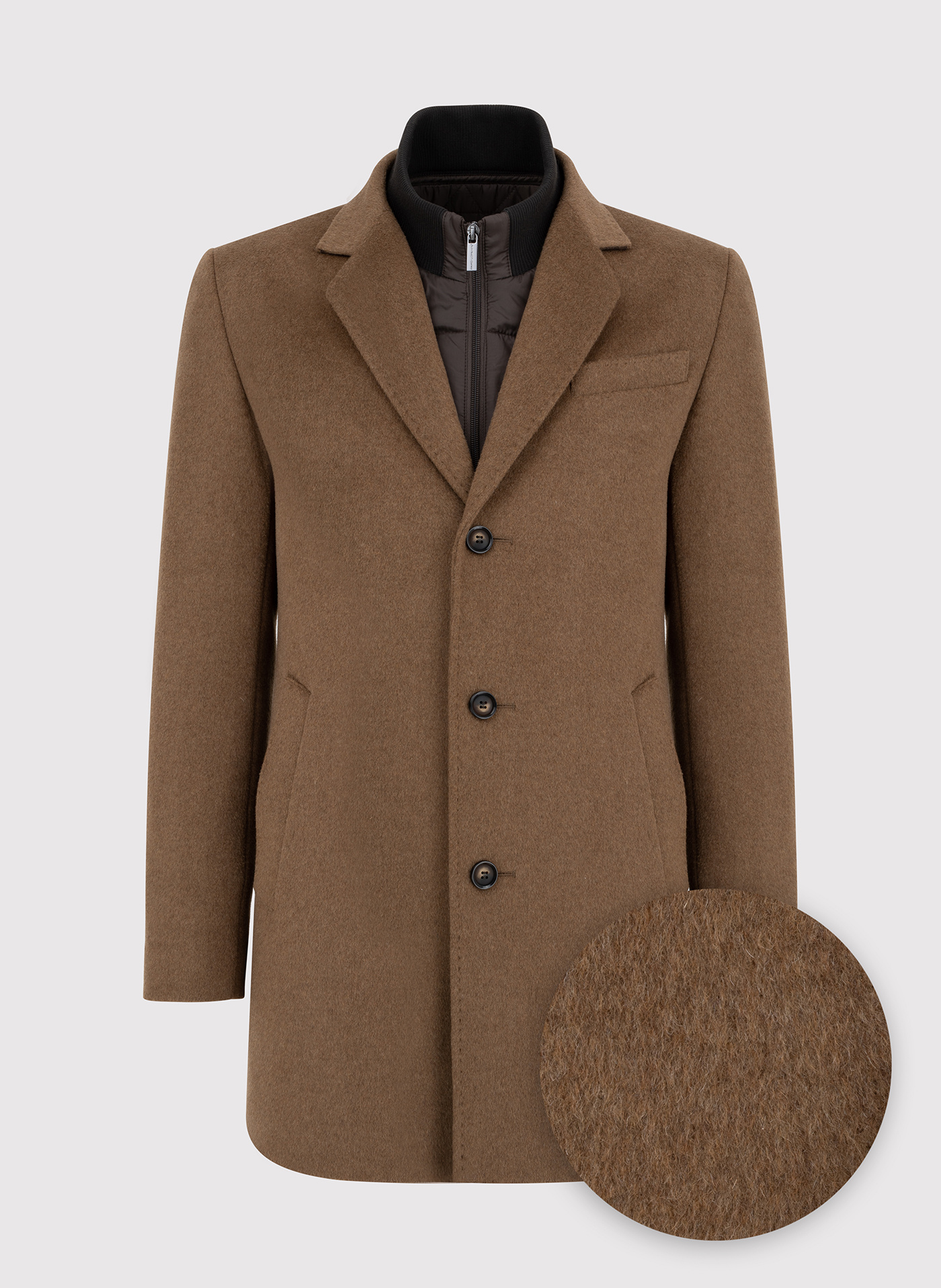 Kamelowy płaszcz męski z odpinaną stójką - Pako Lorente