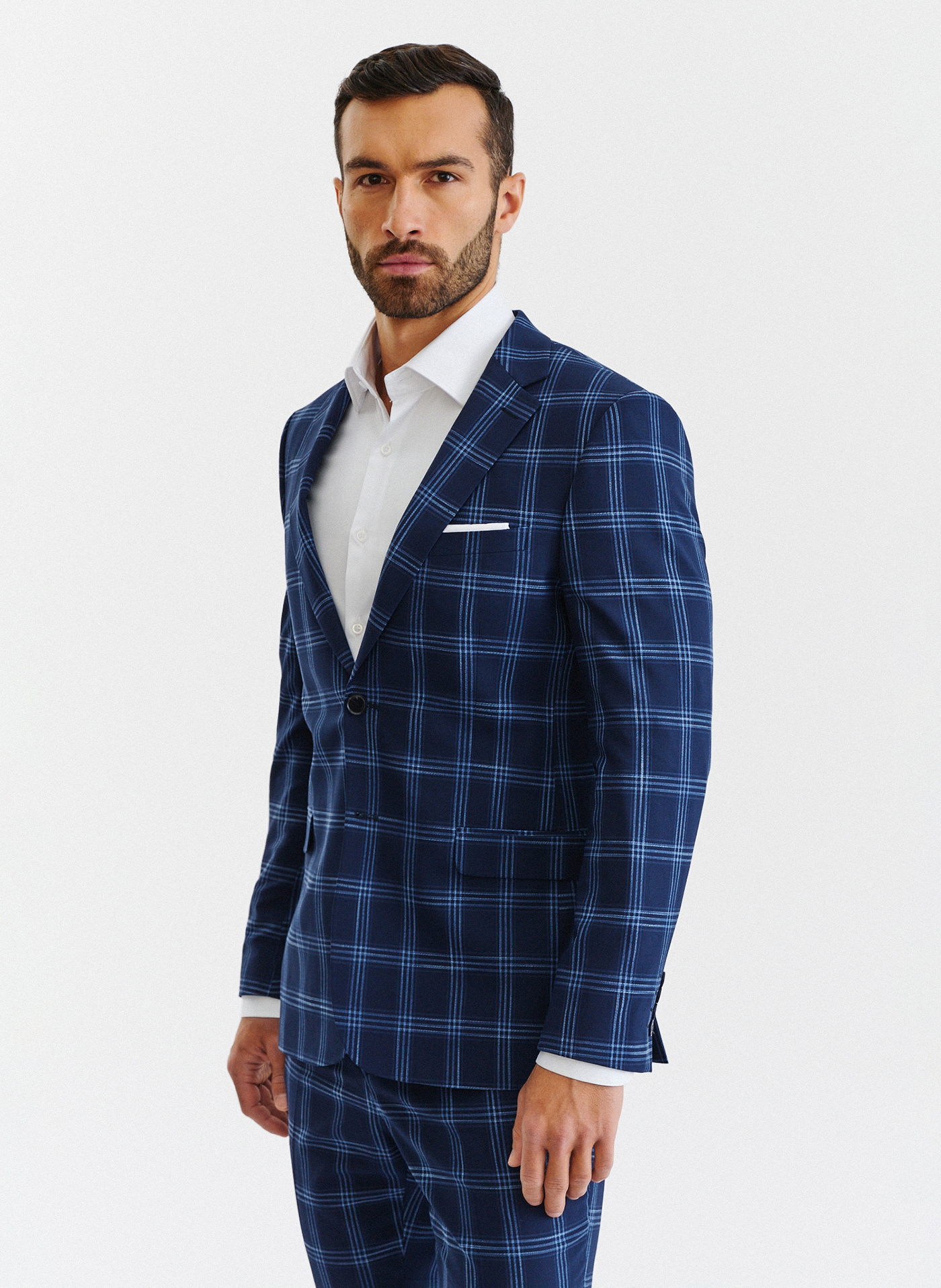 Granatowa marynarka garniturowa w niebieską kratę - Pako Lorente
