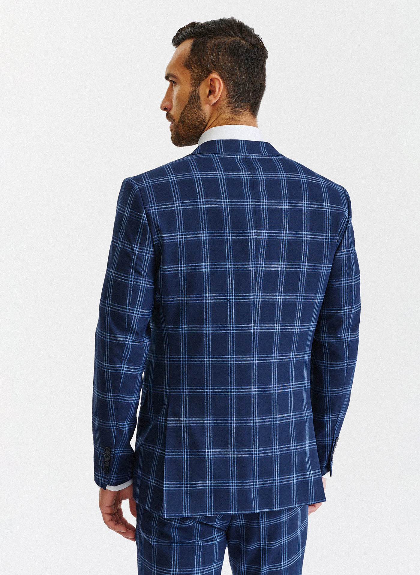 Granatowa marynarka garniturowa w niebieską kratę - Pako Lorente