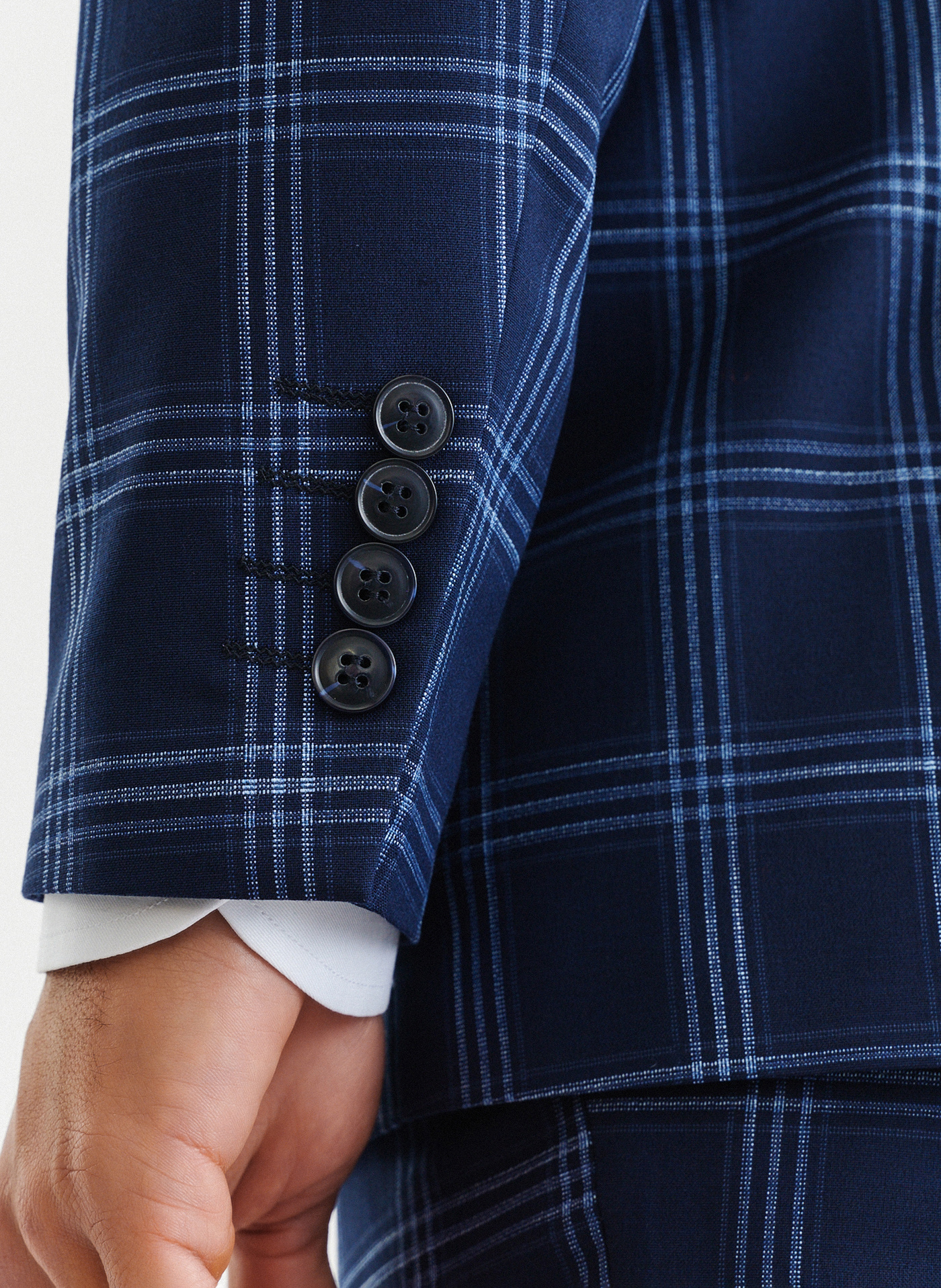 Granatowa marynarka garniturowa w niebieską kratę - Pako Lorente