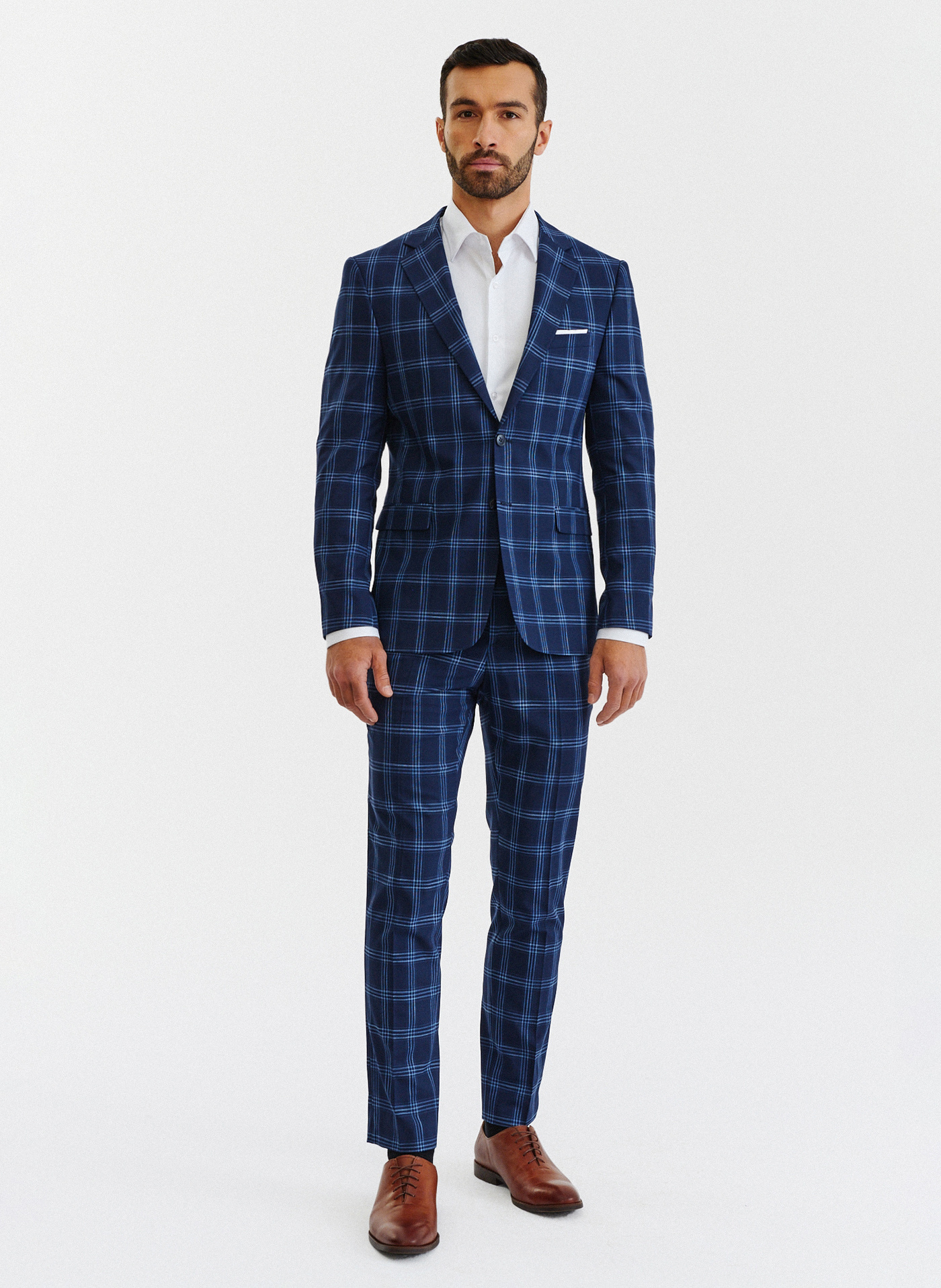 Granatowa marynarka garniturowa w niebieską kratę - Pako Lorente