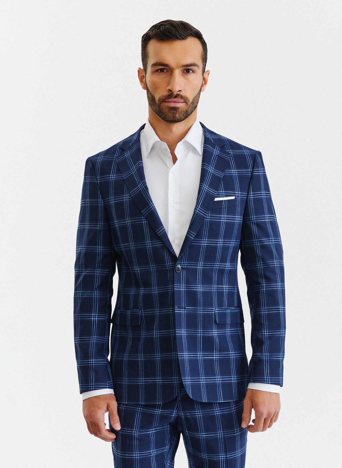 Granatowa marynarka garniturowa w niebieską kratę - Pako Lorente