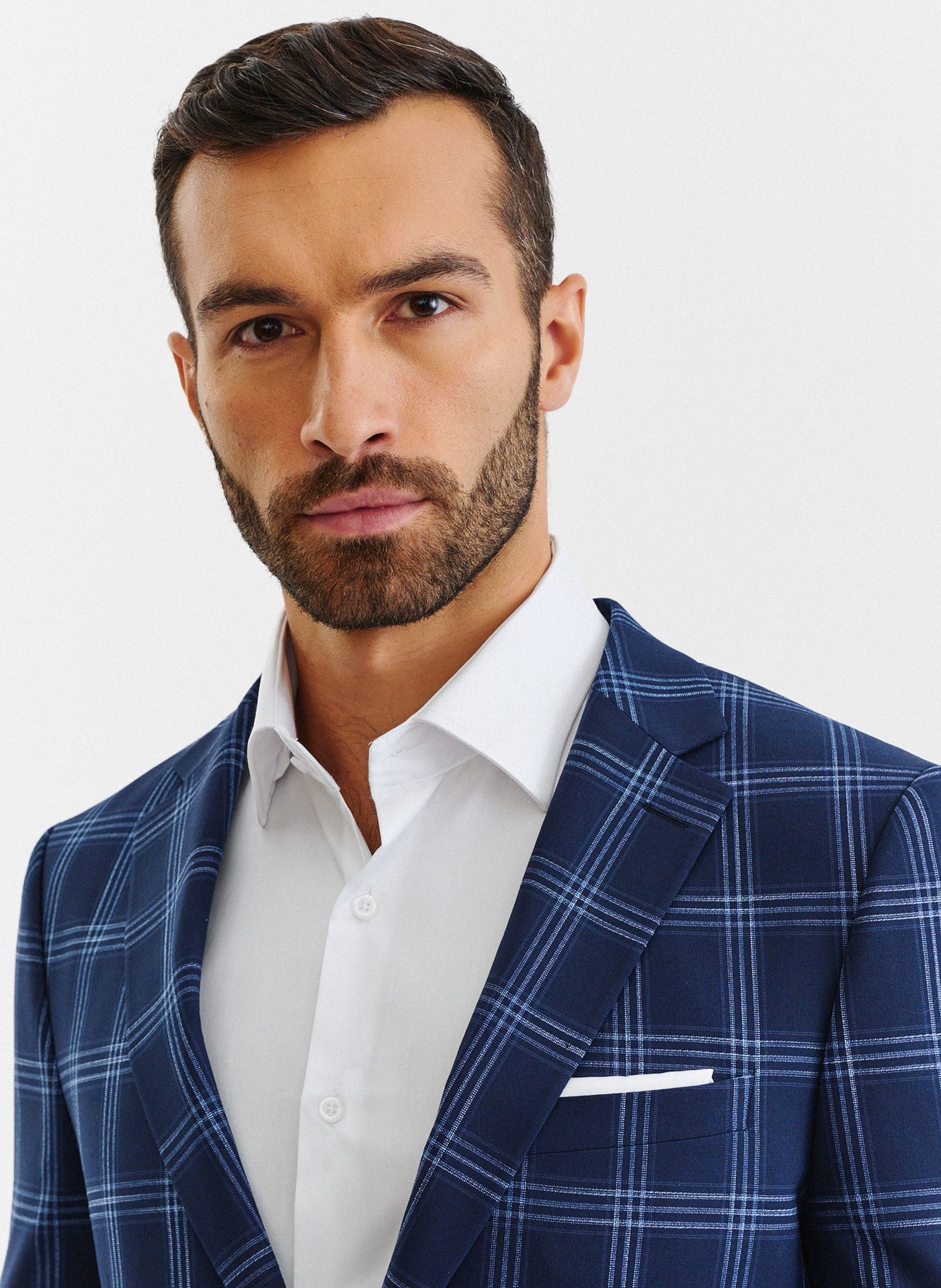 Granatowa marynarka garniturowa w niebieską kratę - Pako Lorente