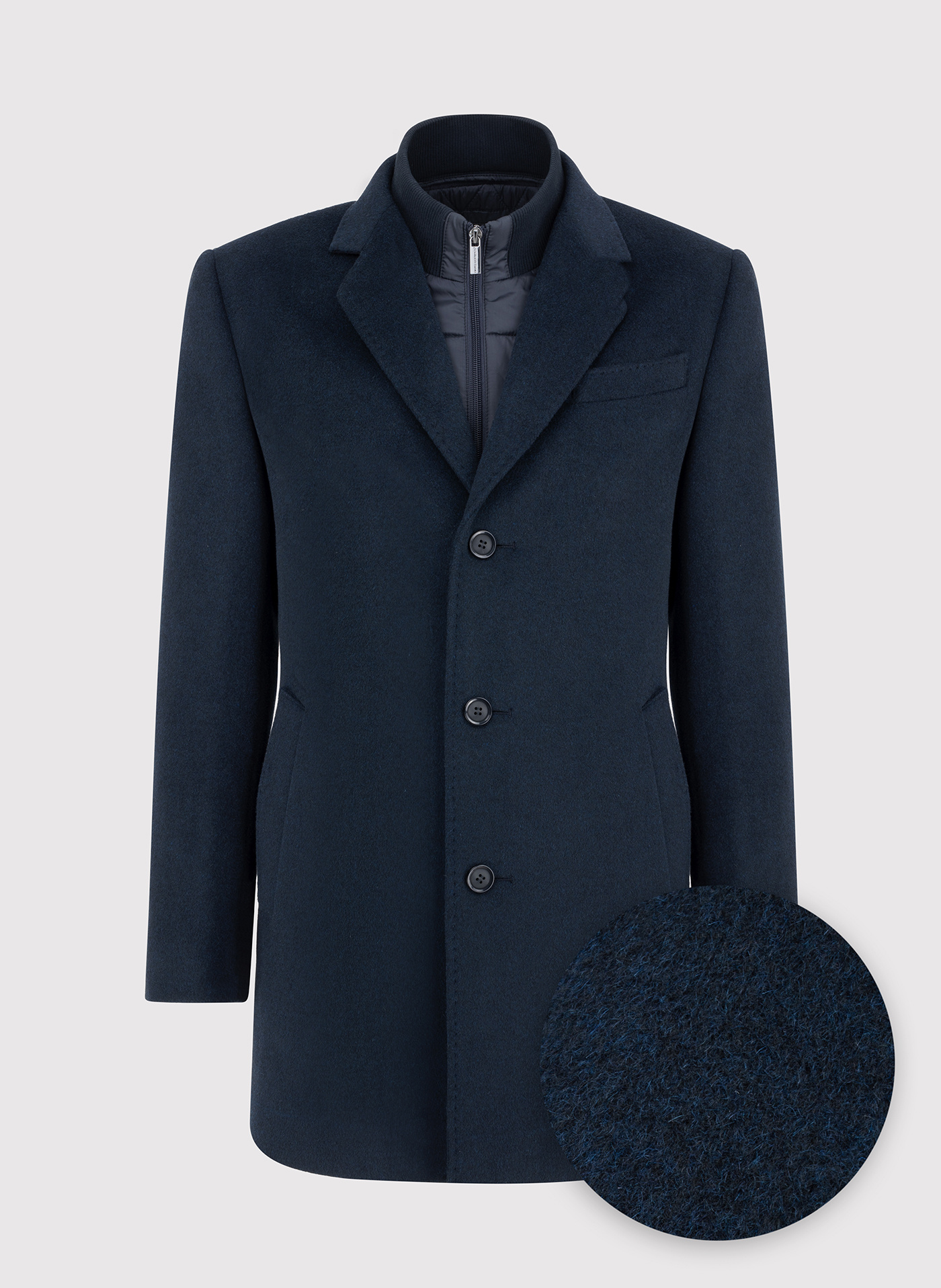 Granatowy płaszcz męski z odpinaną stójką - Pako Lorente