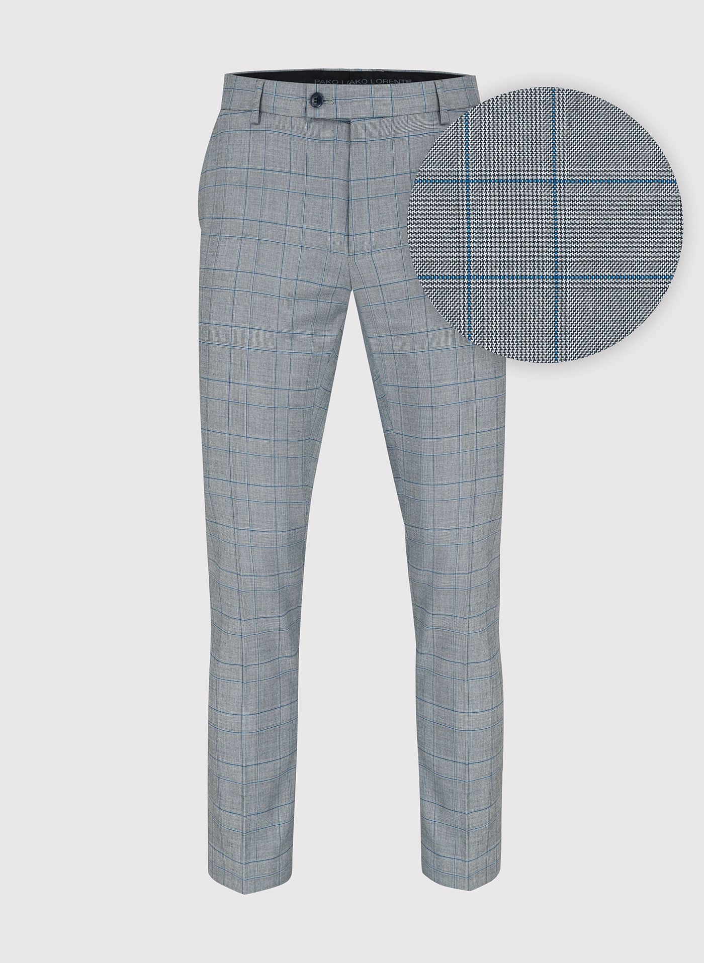 Szare spodnie garniturowe w niebieską kratę - Pako Lorente