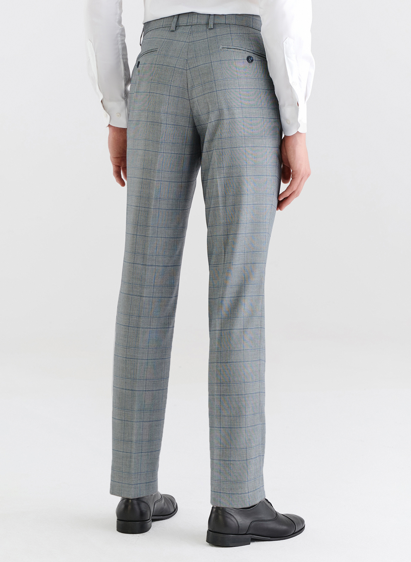 Szare spodnie garniturowe w niebieską kratę - Pako Lorente