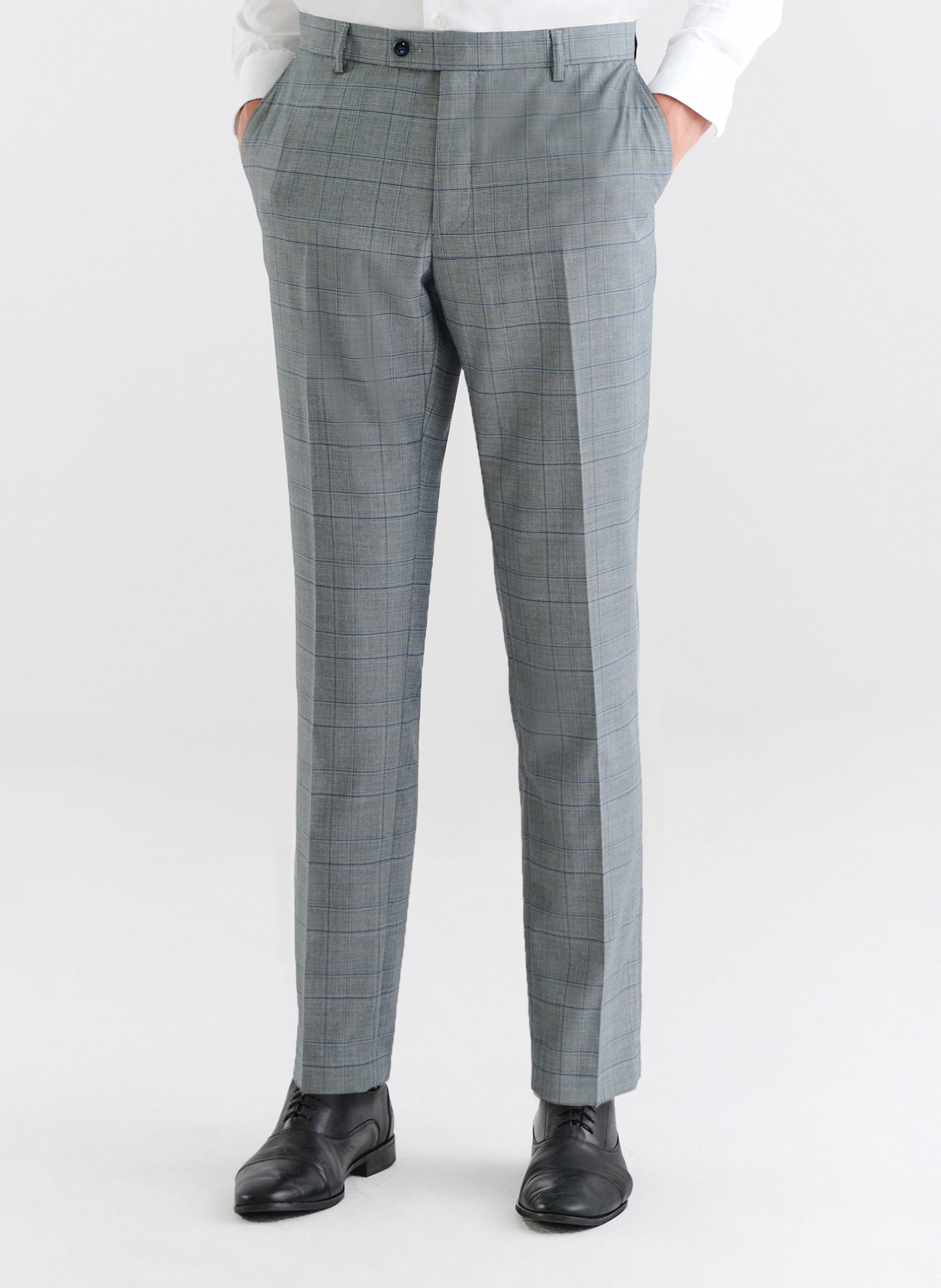 Szare spodnie garniturowe w niebieską kratę - Pako Lorente
