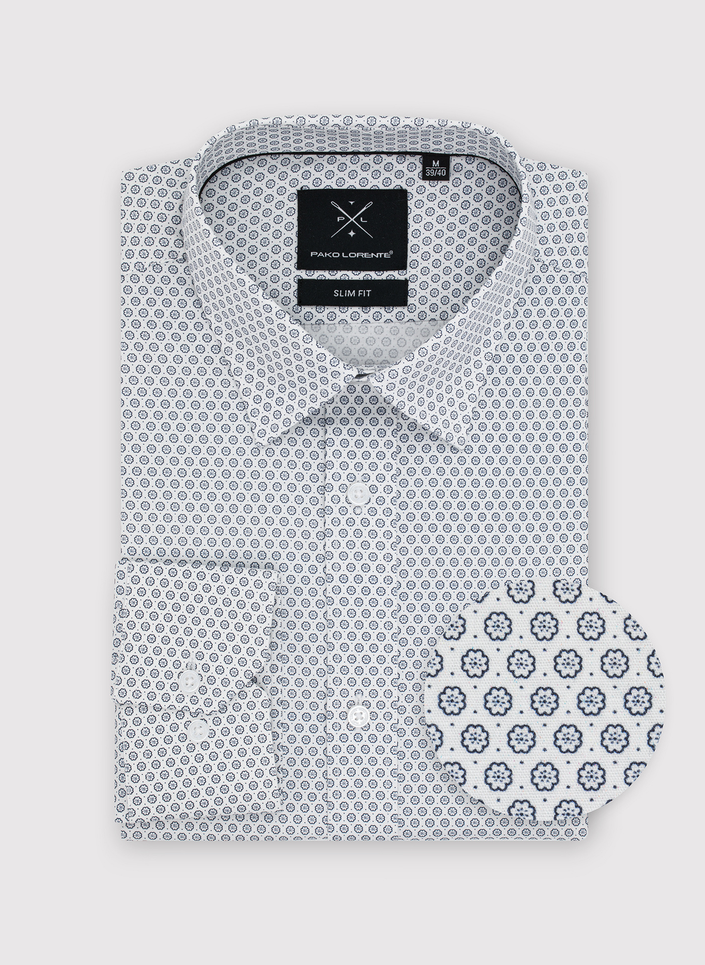 Biała koszula męska w mikrowzór - Pako Lorente