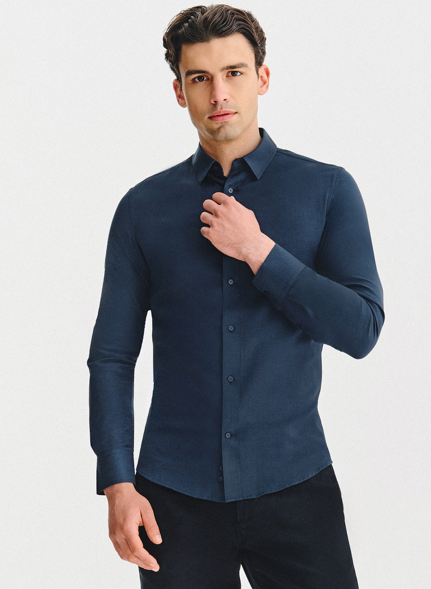 PAKO LORENTE - Granatowa koszula męska melanż - Pako Lorente