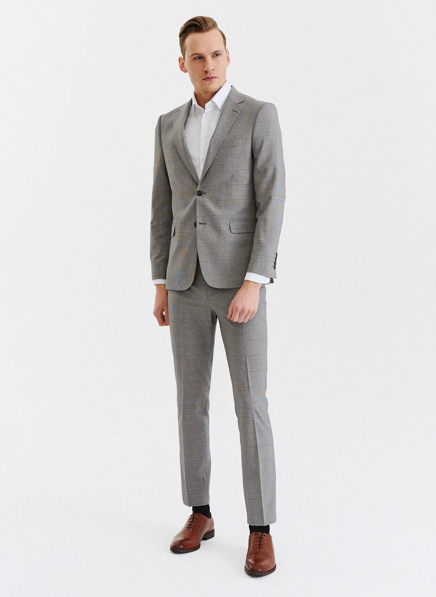 Męska marynarka garniturowa w kratę w brązowych tonach - Pako Lorente