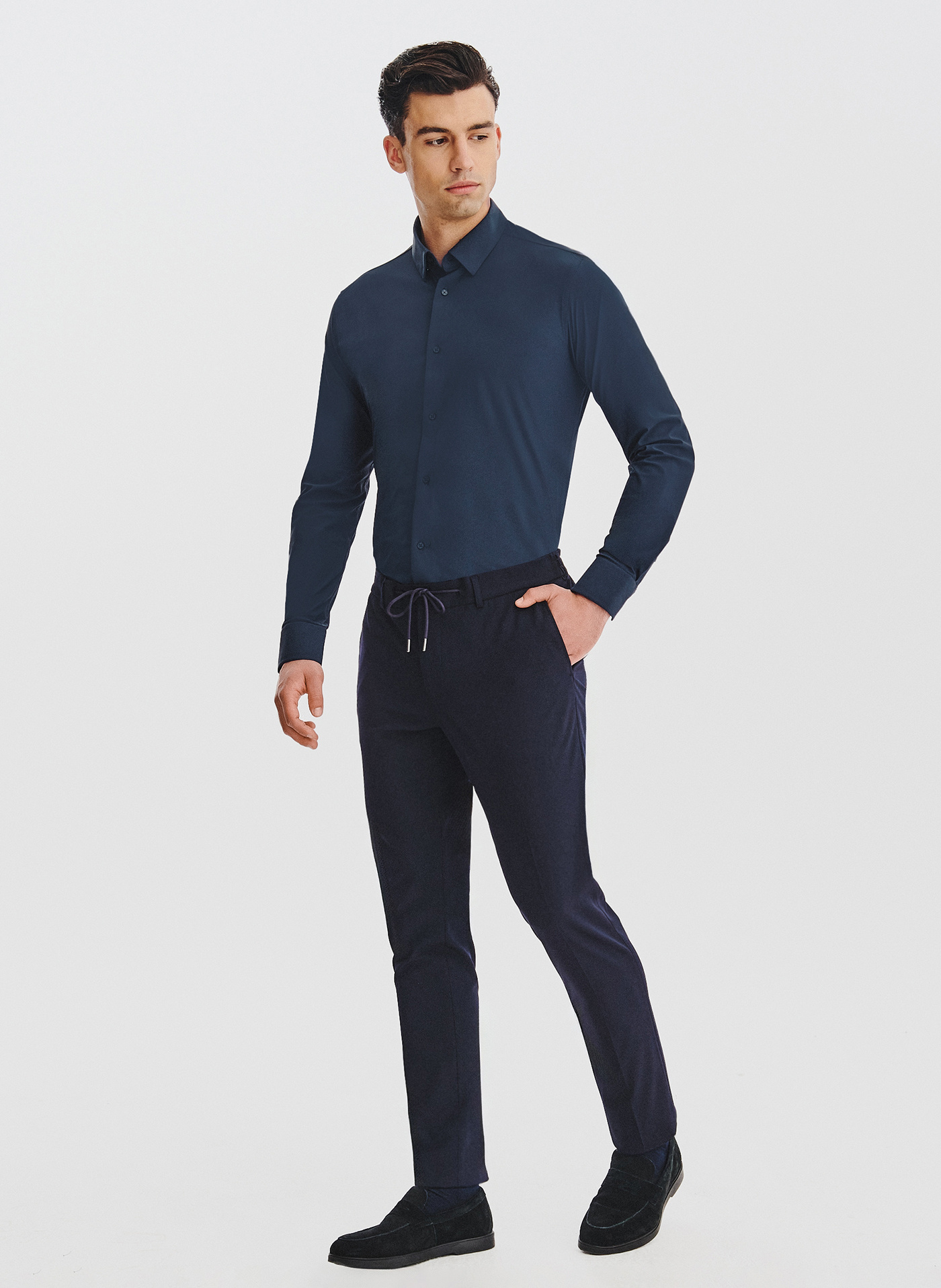 Granatowa dzianinowa koszula męska - Pako Lorente