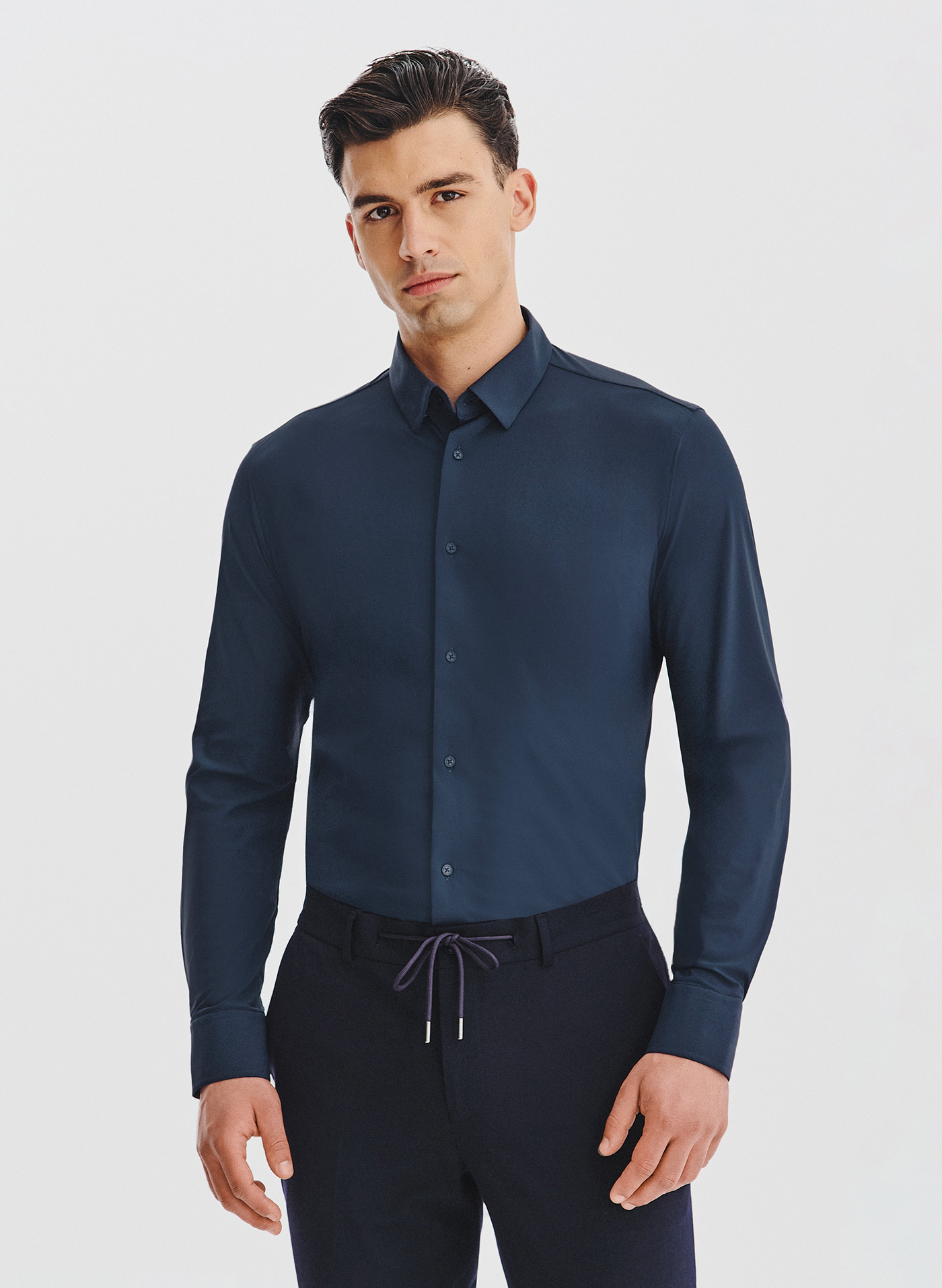 Granatowa dzianinowa koszula męska - Pako Lorente