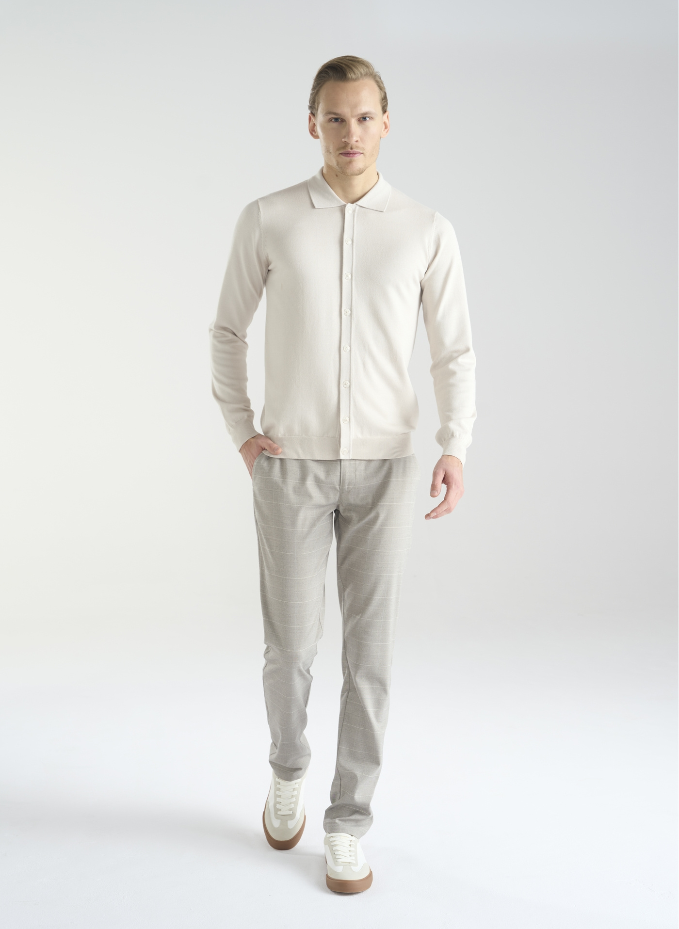 Beżowy kardigan z kołnierzykiem P24SF-2X-001-E-0 - Pako Lorente - Pako Lorente