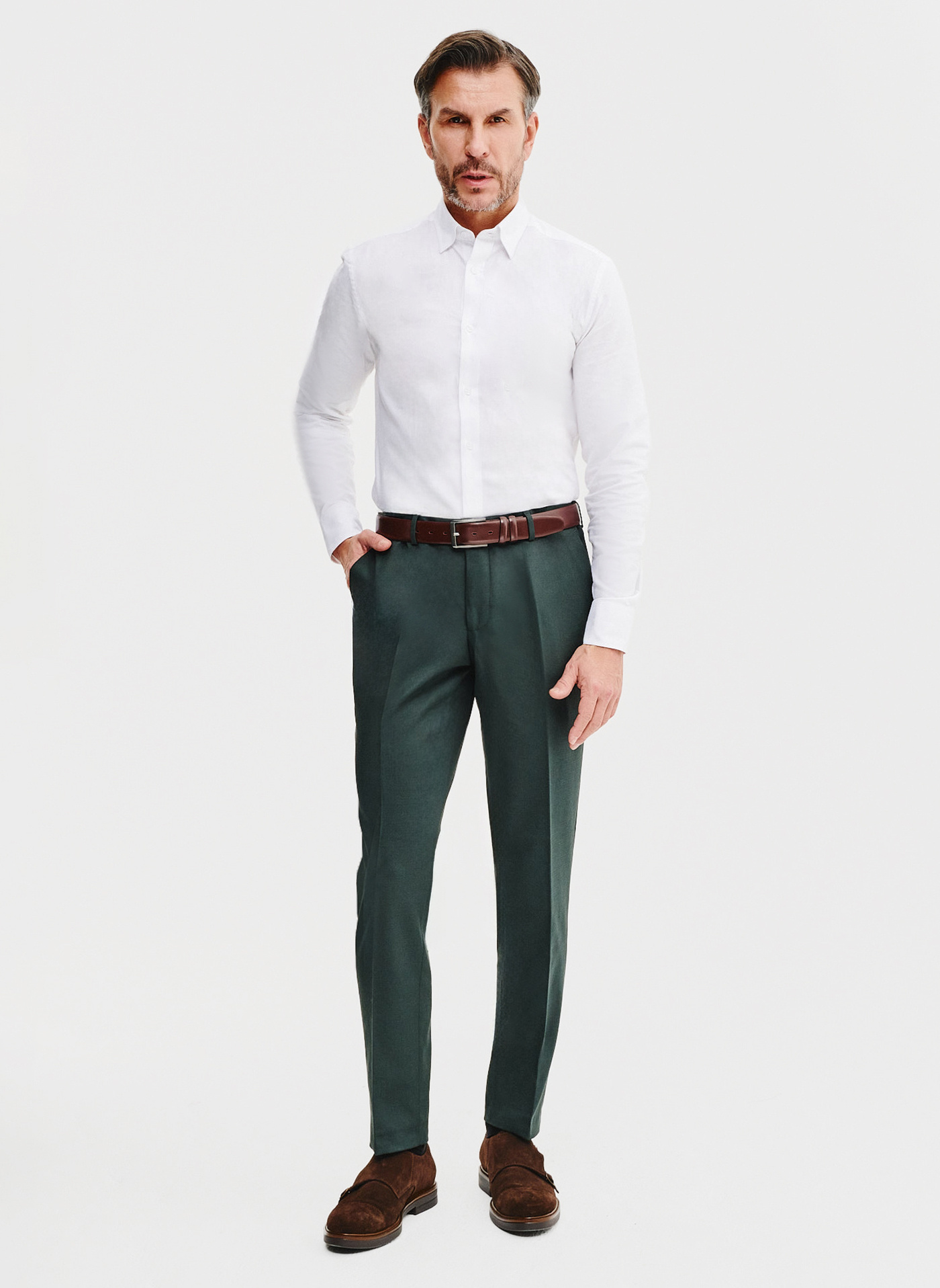 Gładkie spodnie garniturowe w kolorze zielonym - Pako Lorente