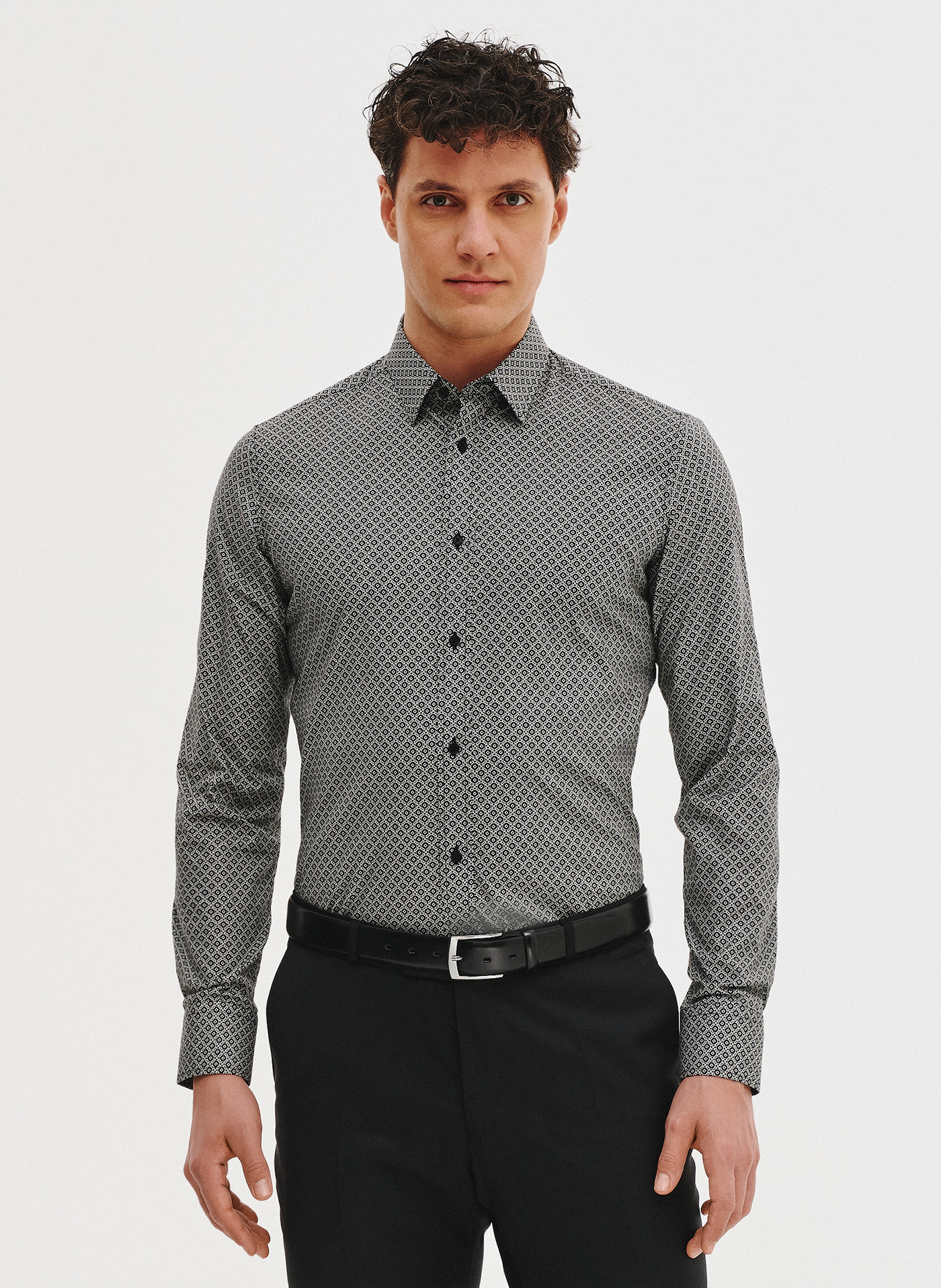 PAKO LORENTE - Czarna koszula męska w mikrowzór - Pako Lorente