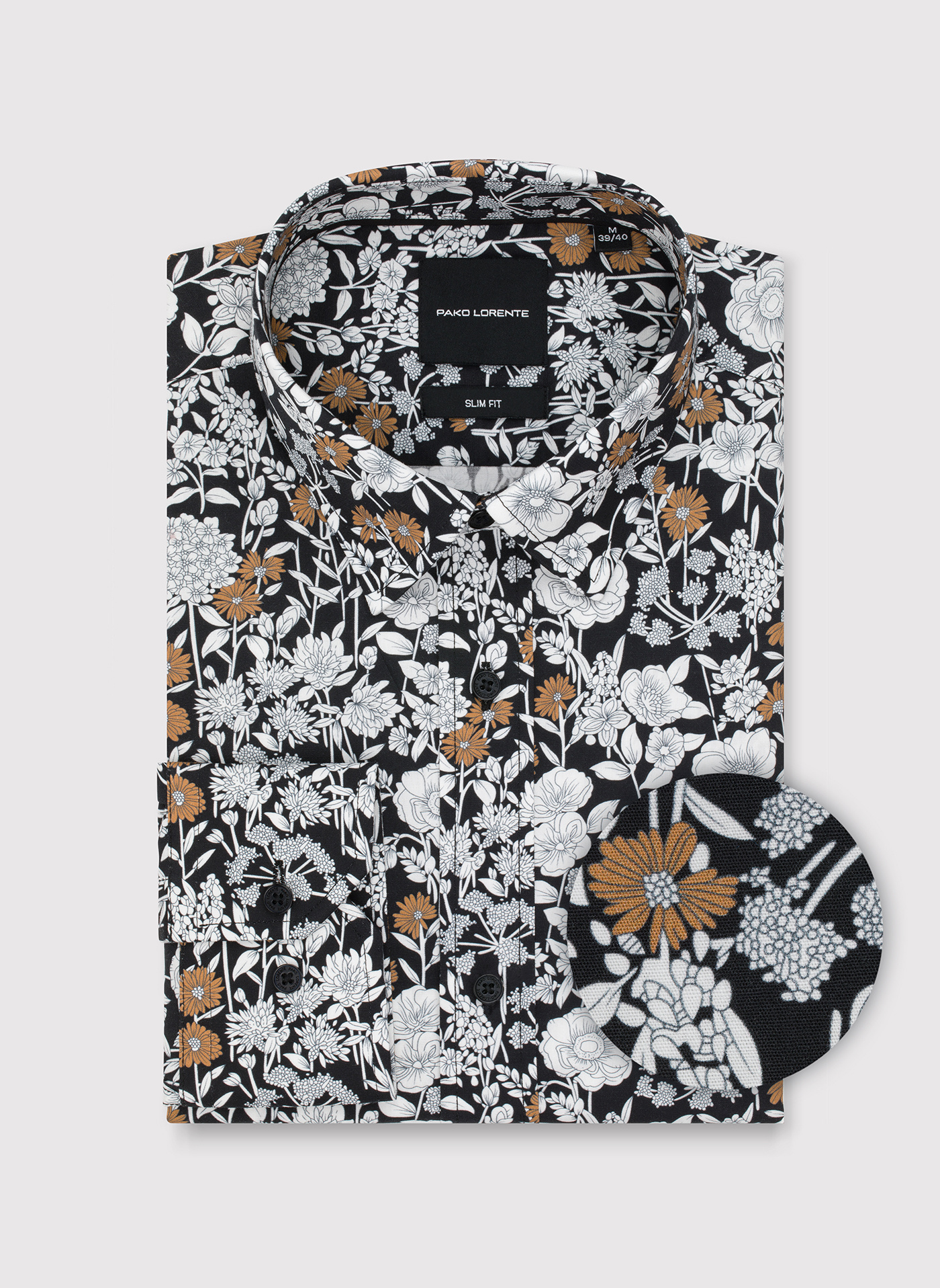 PAKO LORENTE - Czarna koszula męska kwiaty - Pako Lorente