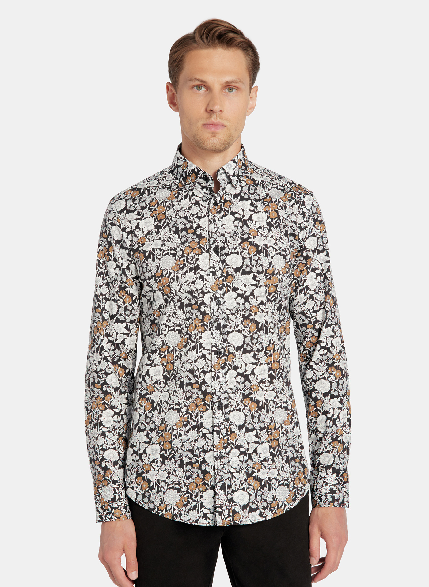 PAKO LORENTE - Czarna koszula męska kwiaty - Pako Lorente