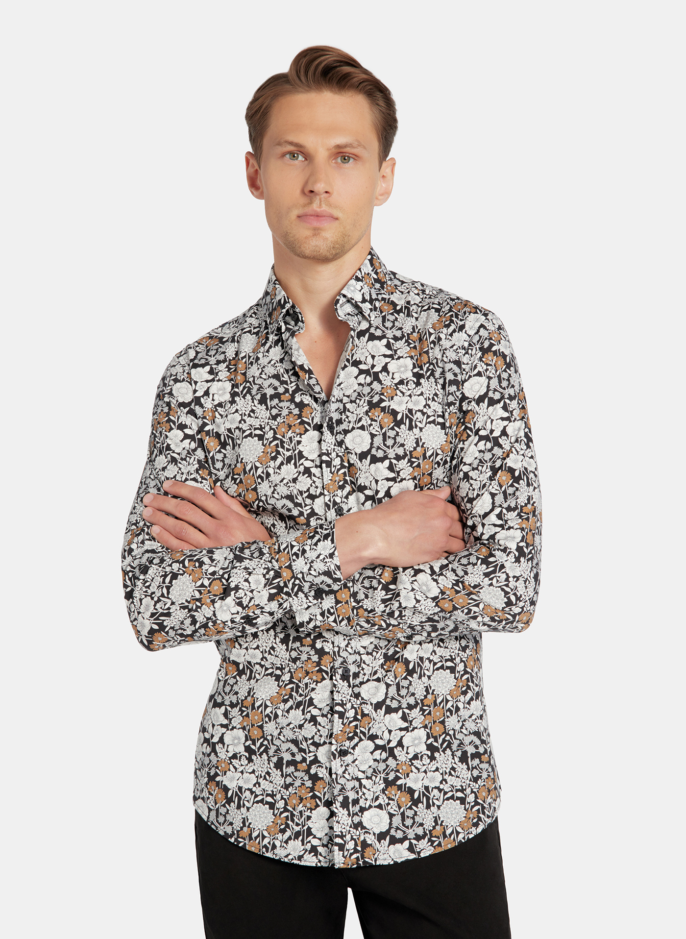 PAKO LORENTE - Czarna koszula męska kwiaty - Pako Lorente