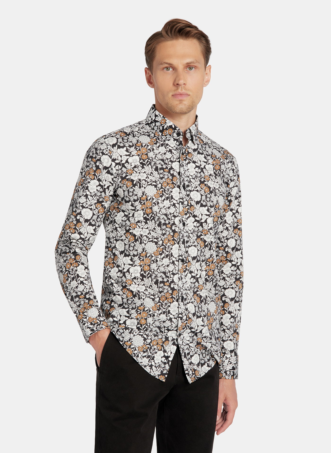 PAKO LORENTE - Czarna koszula męska kwiaty - Pako Lorente