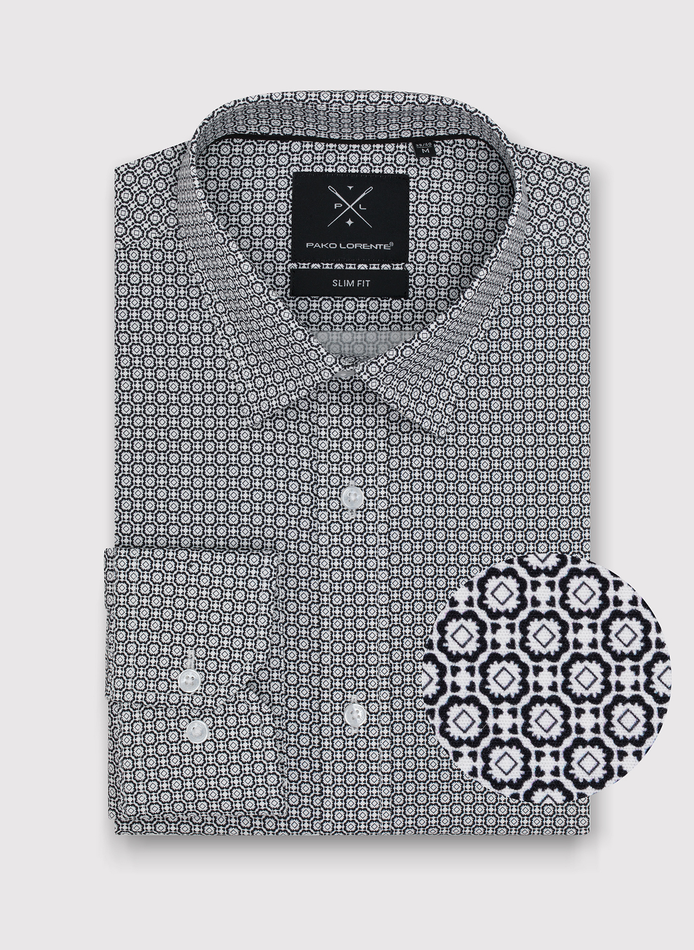 Ciemna koszula męska w geometryczny wzór - Pako Lorente