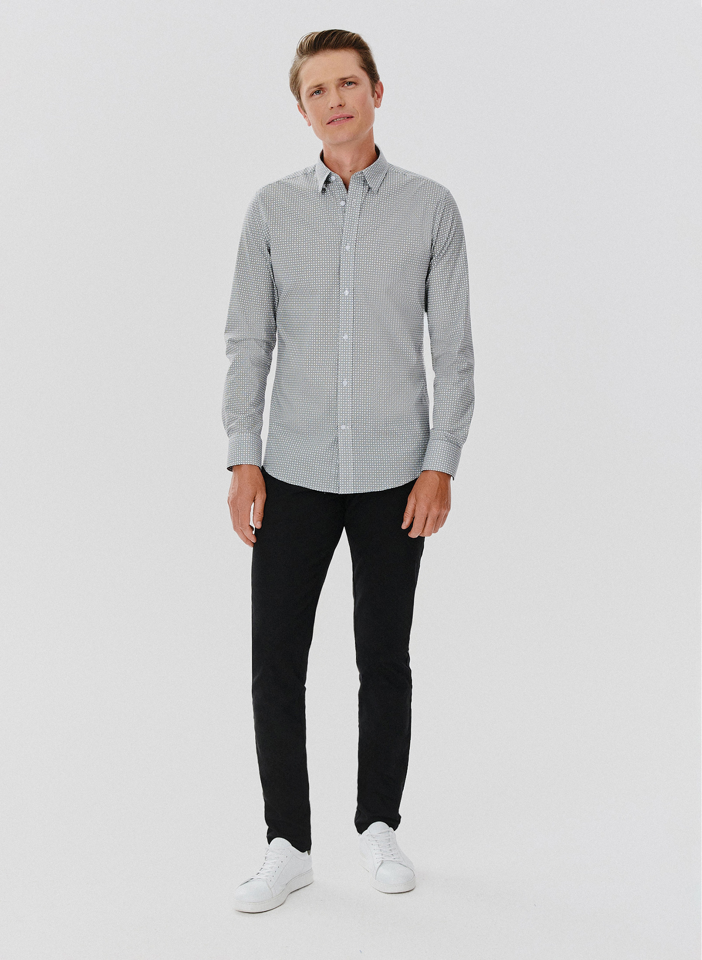 Ciemna koszula męska w geometryczny wzór - Pako Lorente