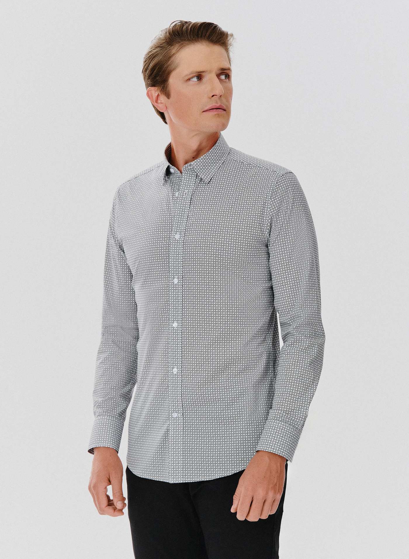 Ciemna koszula męska w geometryczny wzór - Pako Lorente