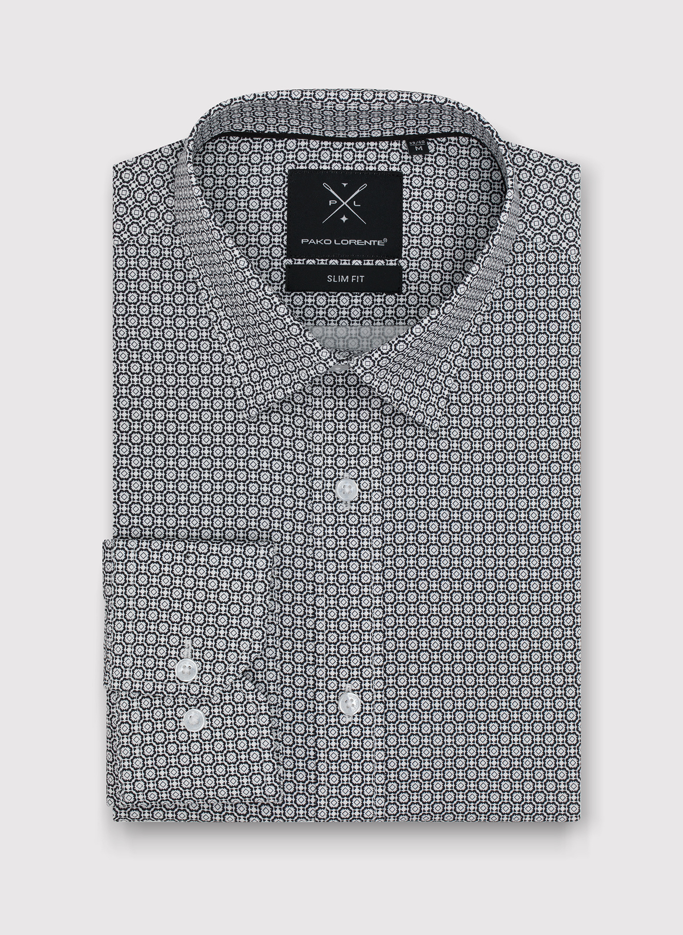 Ciemna koszula męska w geometryczny wzór - Pako Lorente