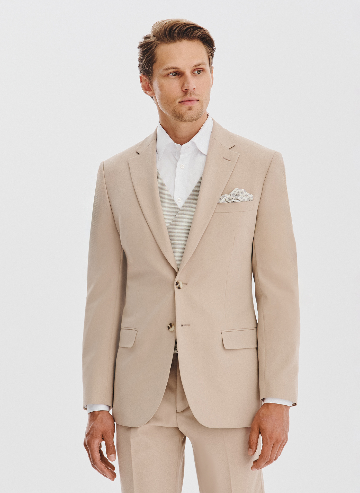 PAKO LORENTE - Gładki beżowy garnitur męski - Pako Lorente