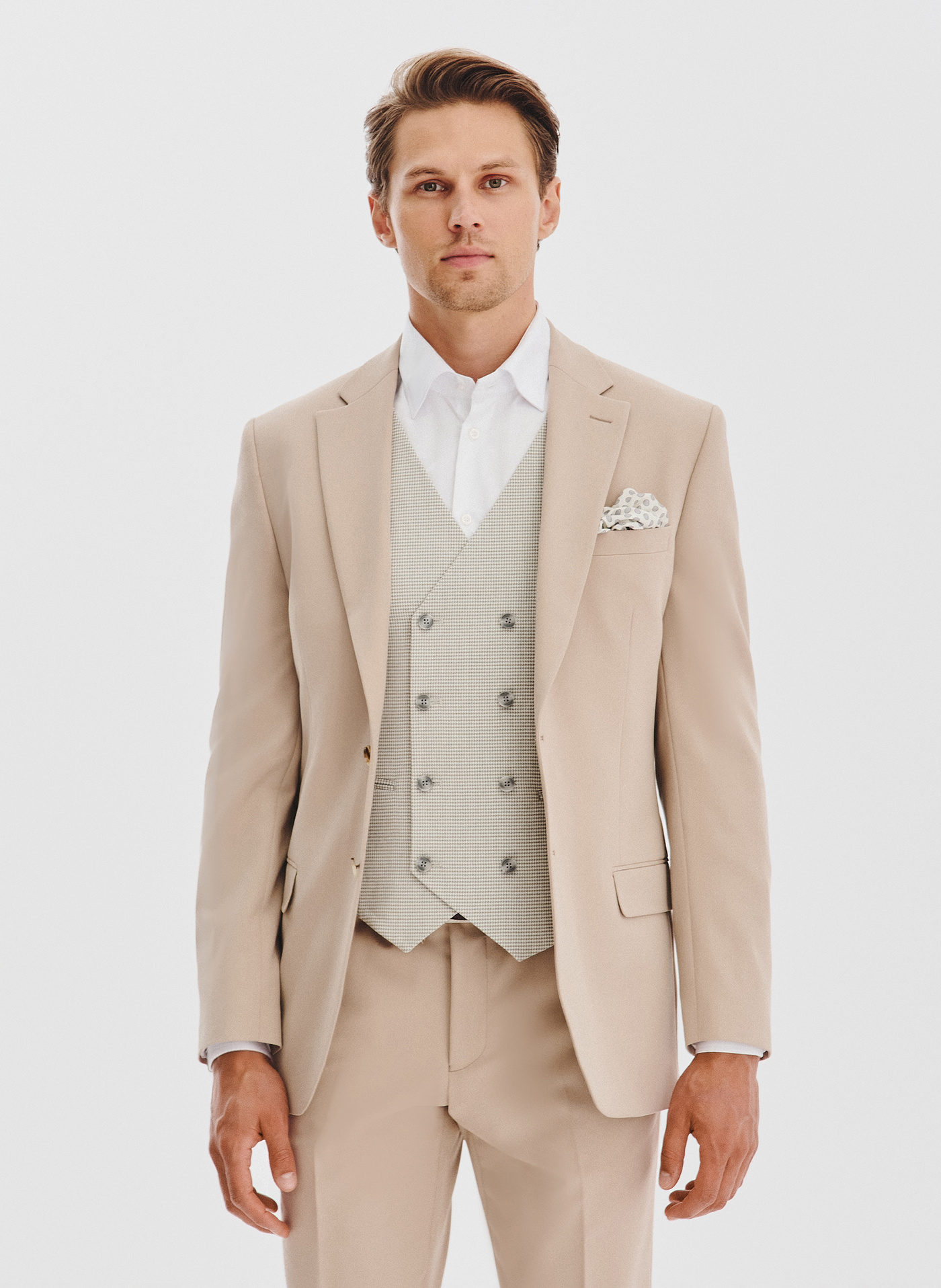PAKO LORENTE - Gładki beżowy garnitur męski - Pako Lorente
