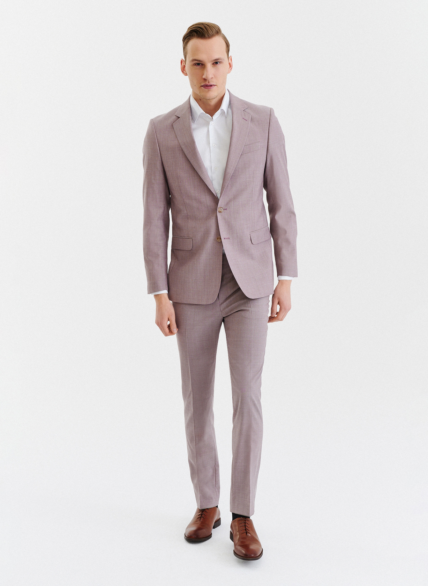 Gładkie różowe spodnie garniturowe męskie - Pako Lorente