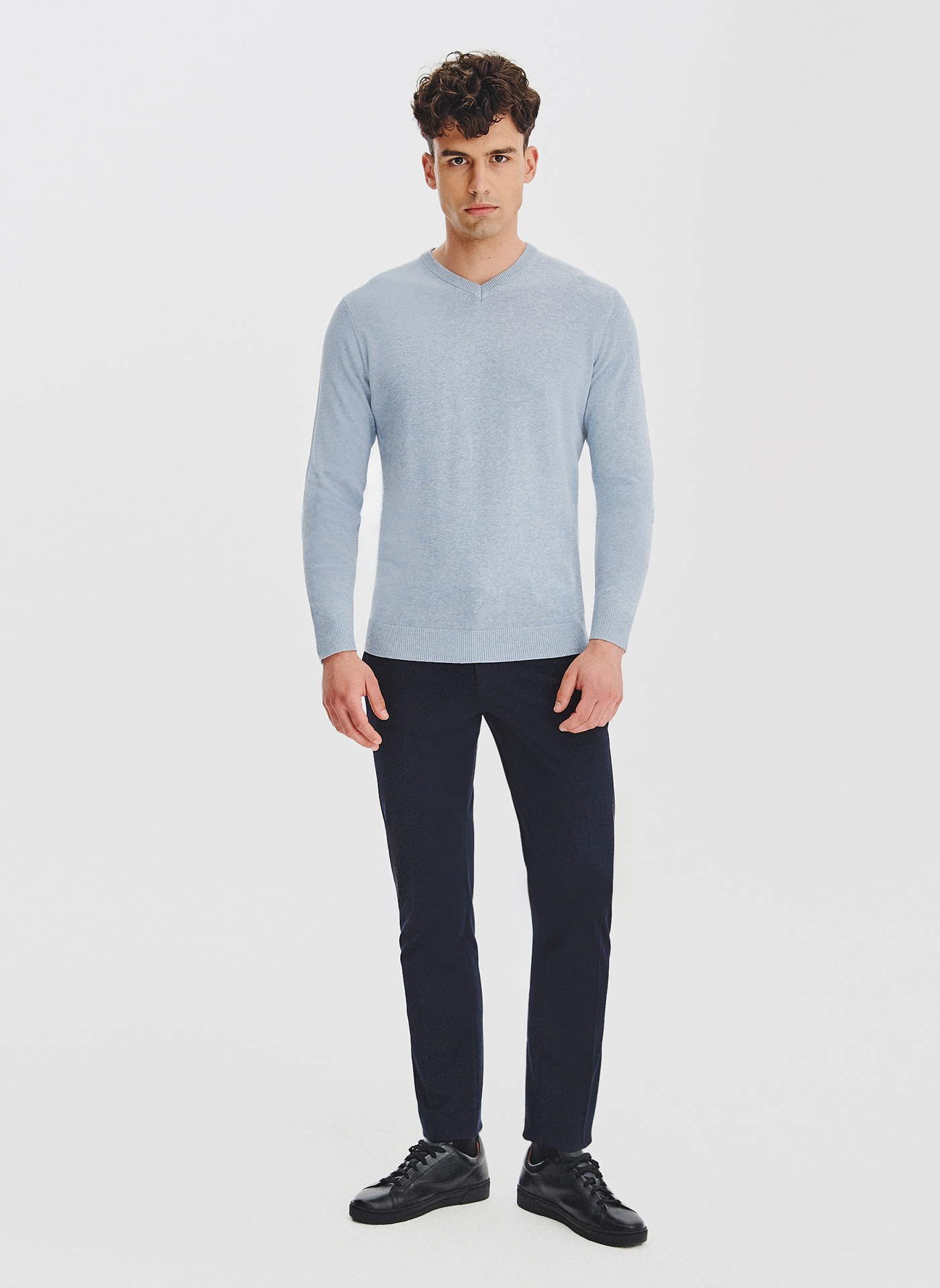PAKO LORENTE - Jasnoniebieski sweter męski v-neck - Pako Lorente