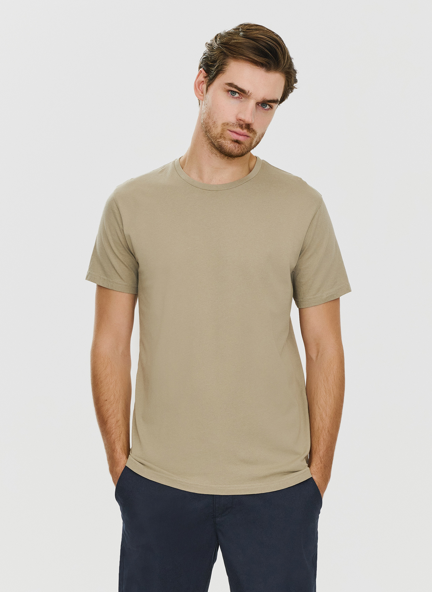 Bawełniany beżowy t-shirt z okrągłym dekoltem - Pako Lorente