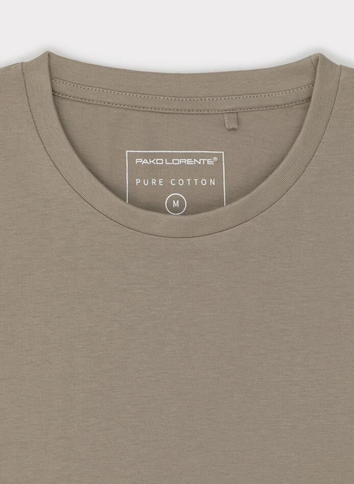 Bawełniany beżowy t-shirt z okrągłym dekoltem - Pako Lorente