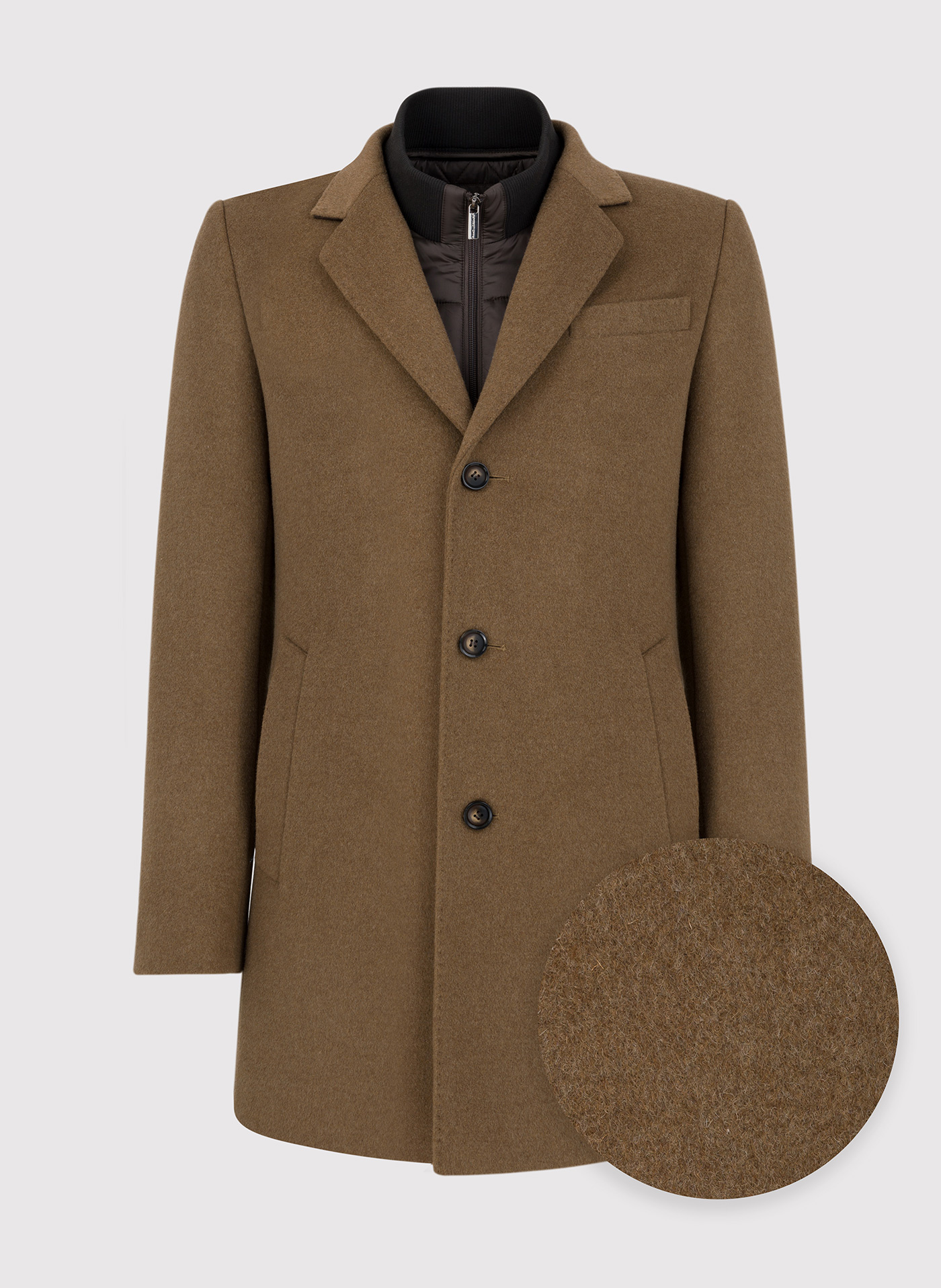 Kamelowy płaszcz męski z odpinaną stójką - Pako Lorente