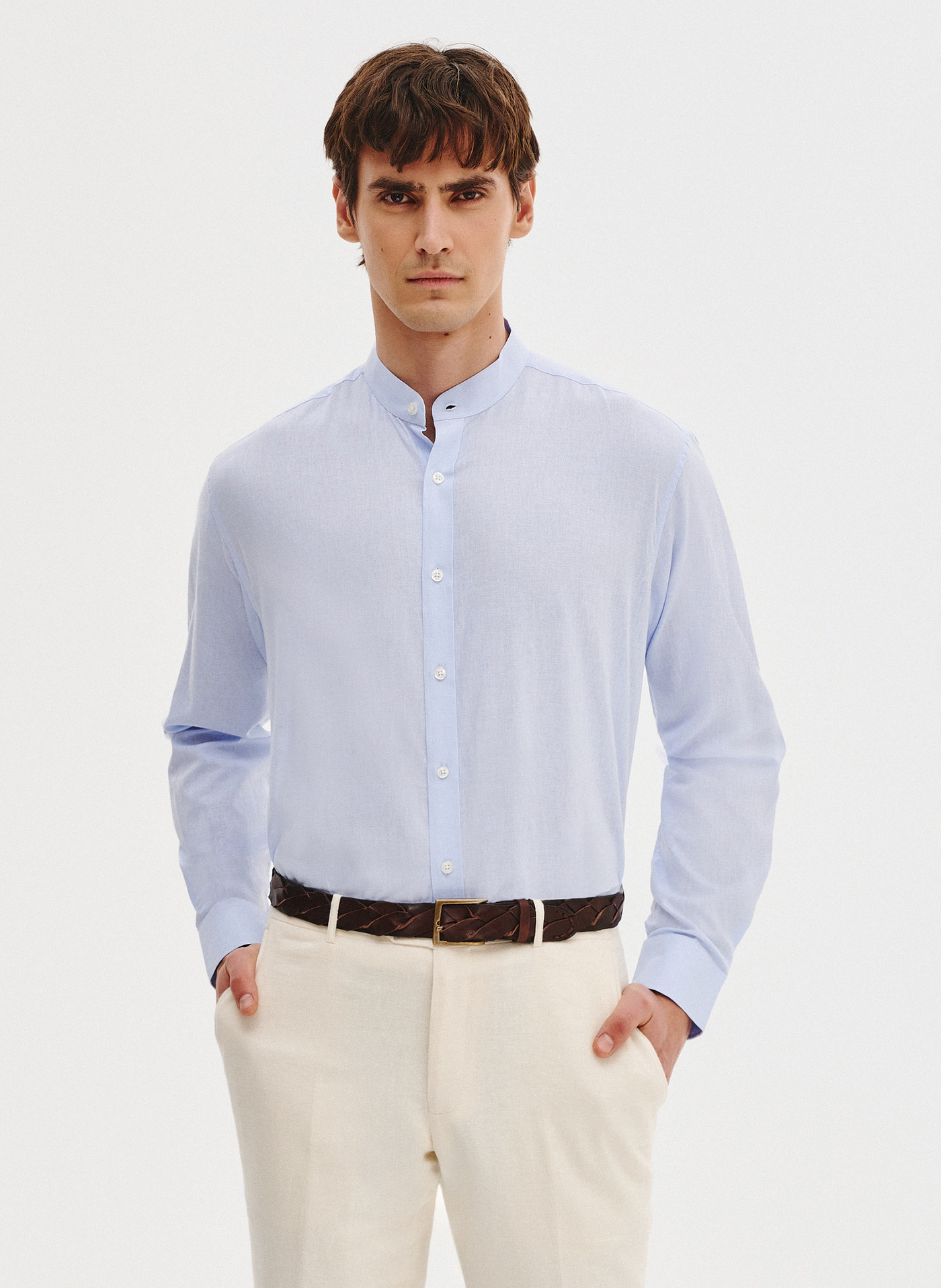 PAKO LORENTE - Niebieska koszula męska z lnu i bawełny - Pako Lorente