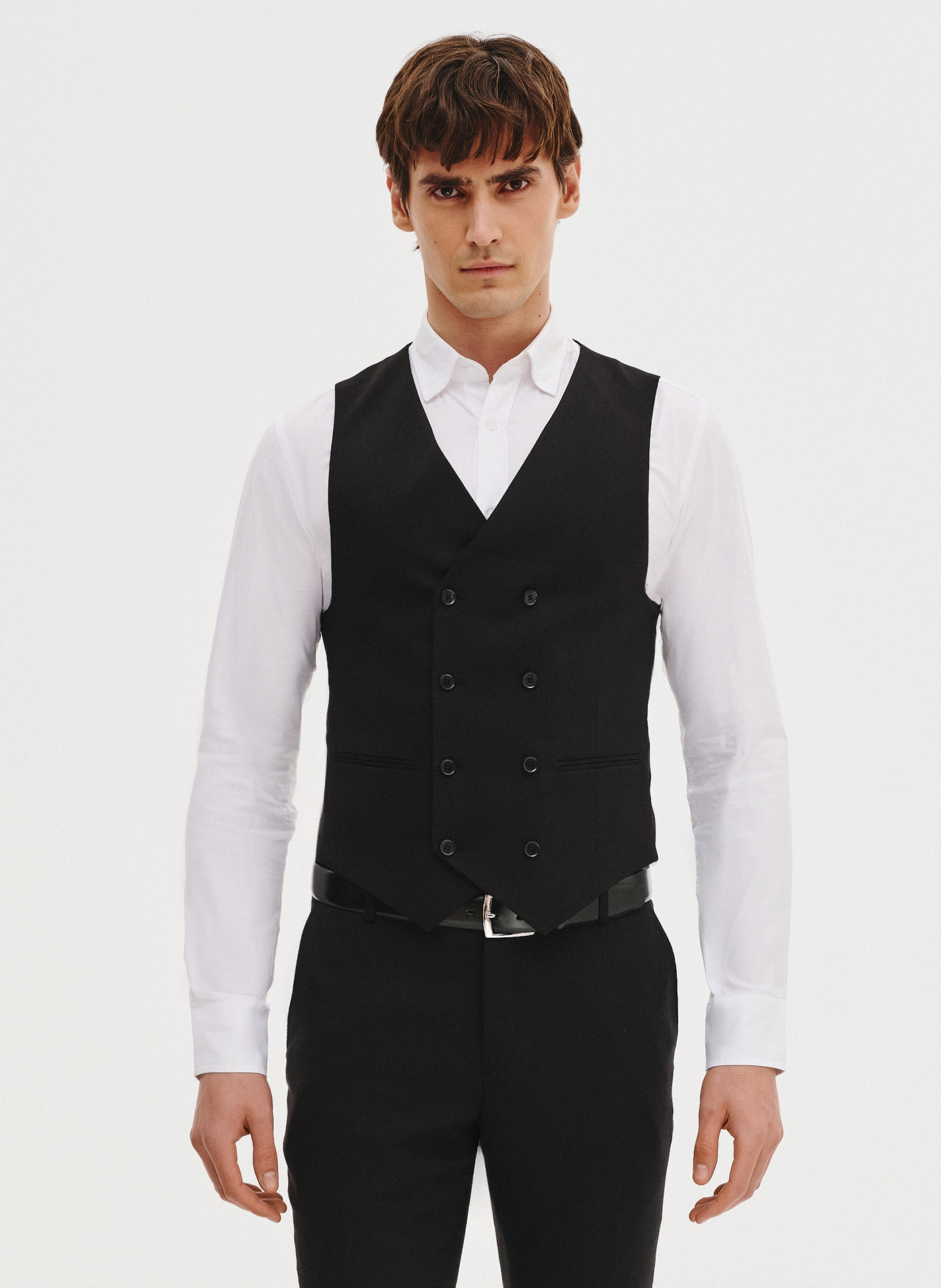 Czarna dwurzędowa kamizelka męska - Pako Lorente
