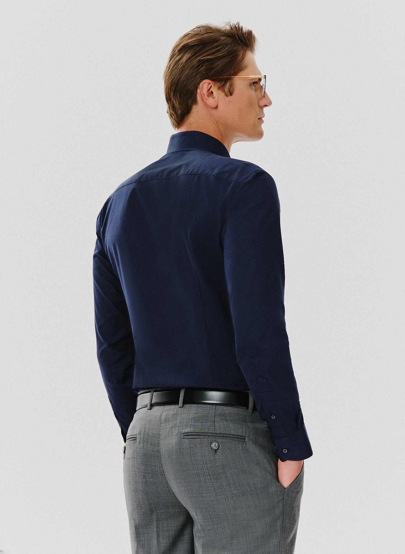 Granatowa koszula męska długi rękaw - Pako Lorente