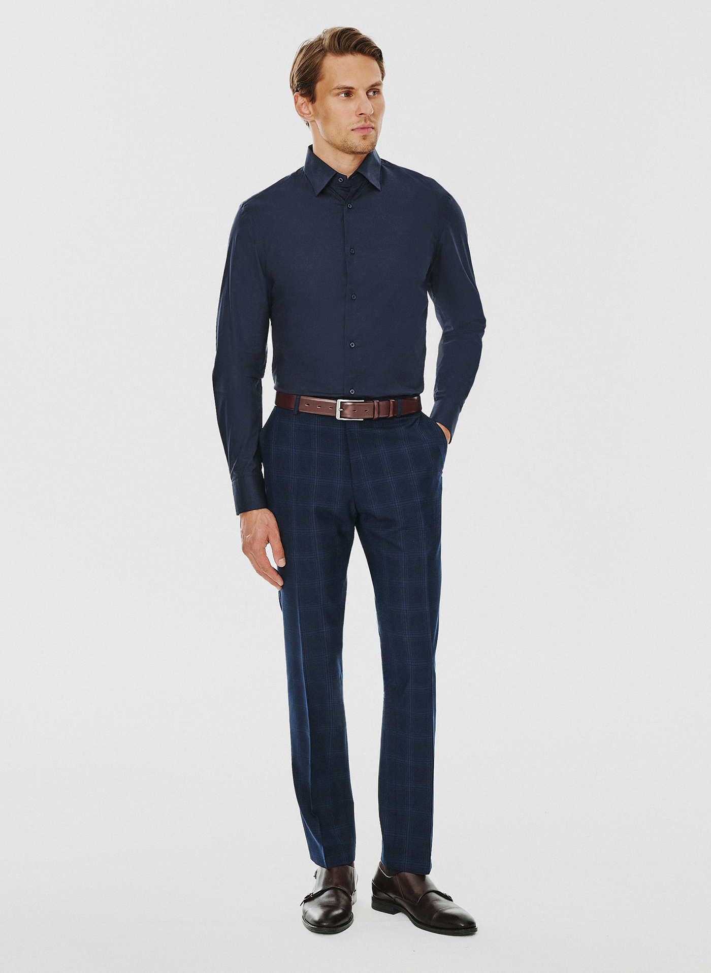 Granatowa koszula męska długi rękaw - Pako Lorente