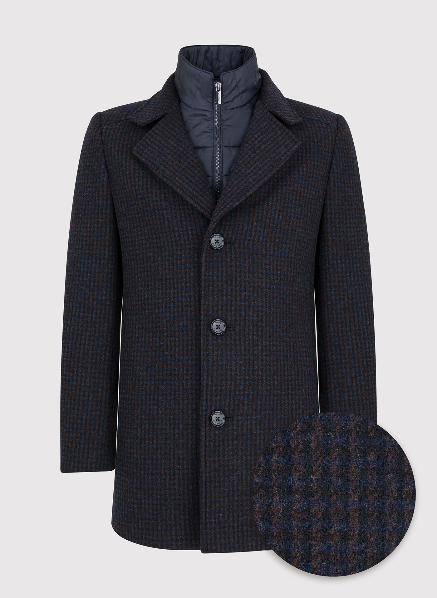 Brązowy płaszcz męski w drobną kratę - Pako Lorente