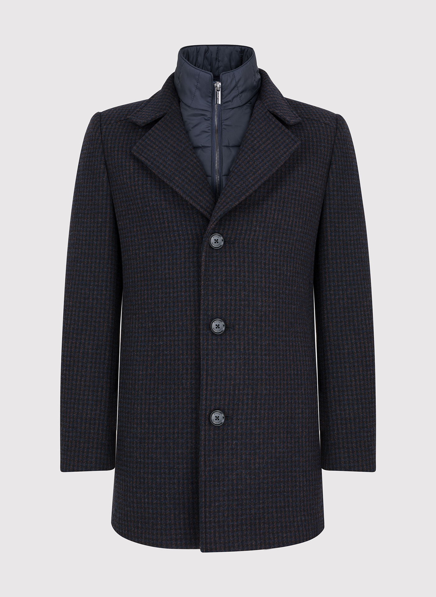 Brązowy płaszcz męski w drobną kratę - Pako Lorente